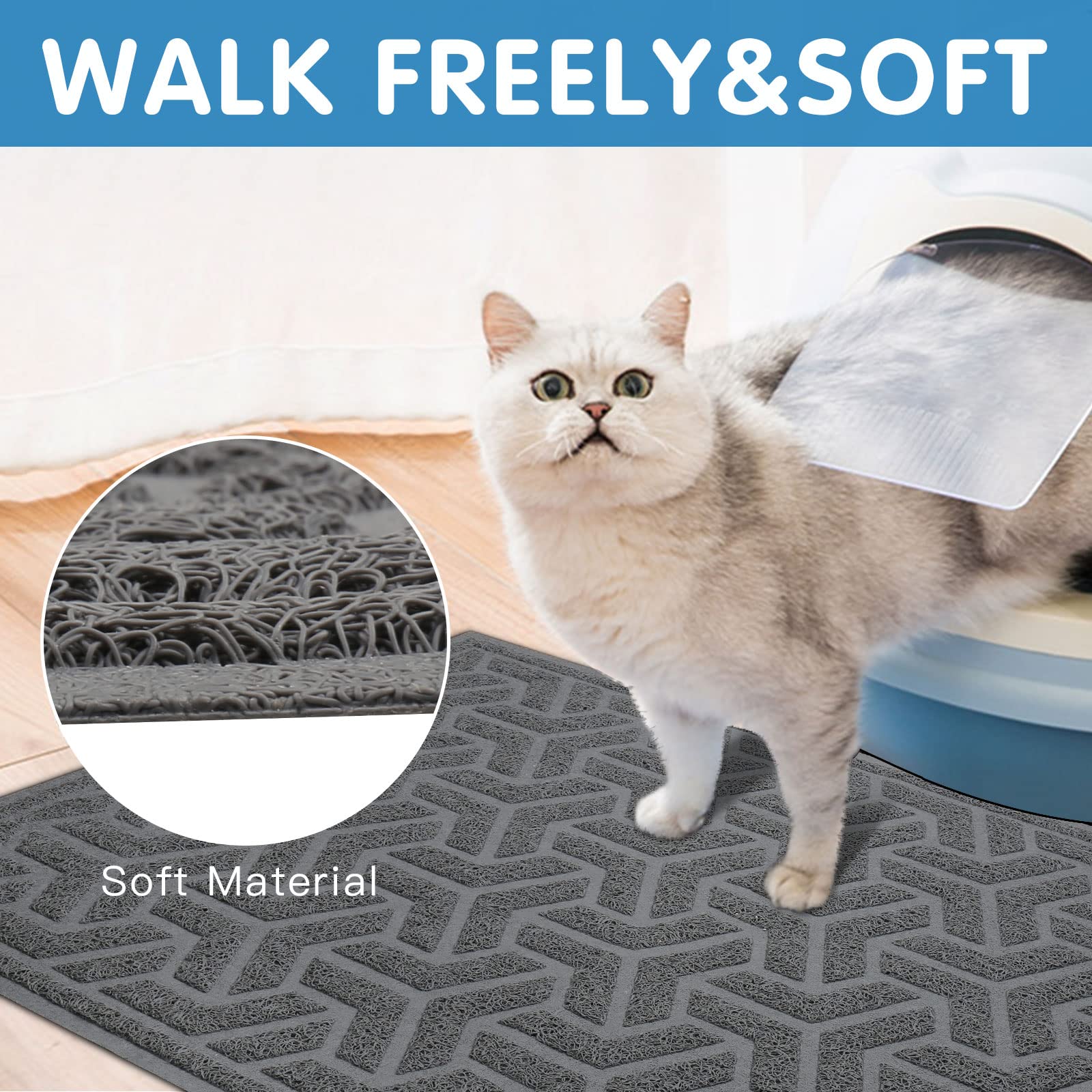 Upsky Litter Trapping Mat Soft On Kitty Paws, Durable Large Litter Box Mat 35' X 24' Scatter Control, Waterproof And Extra Large Box Carpet.