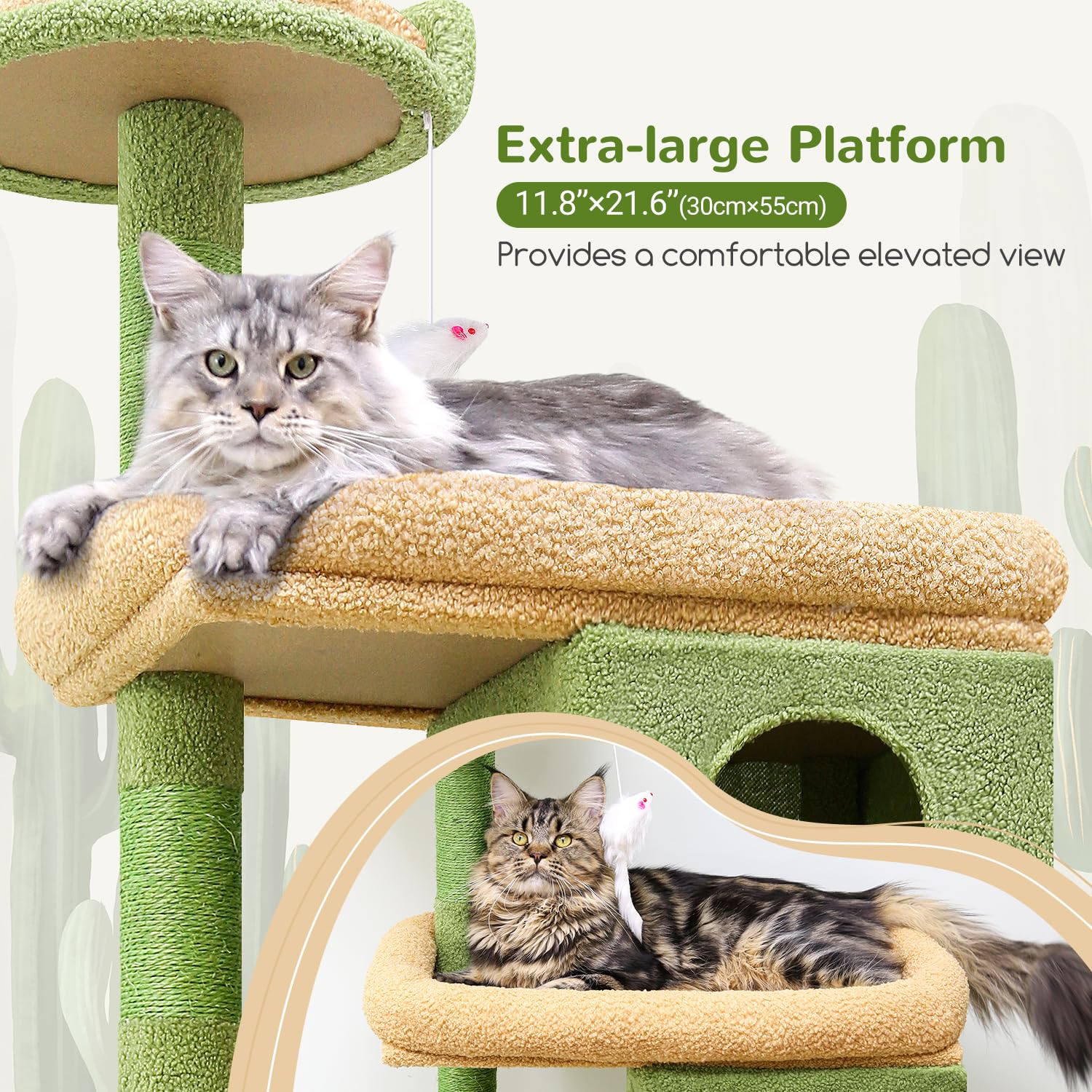 Globlazer S72 Heavy Duty Cactus Cat Tree For Large Cats, Sturdy 72In Maine Coon Cat Tree For Large Cats 20 Lbs+ Cactus Cat Tower