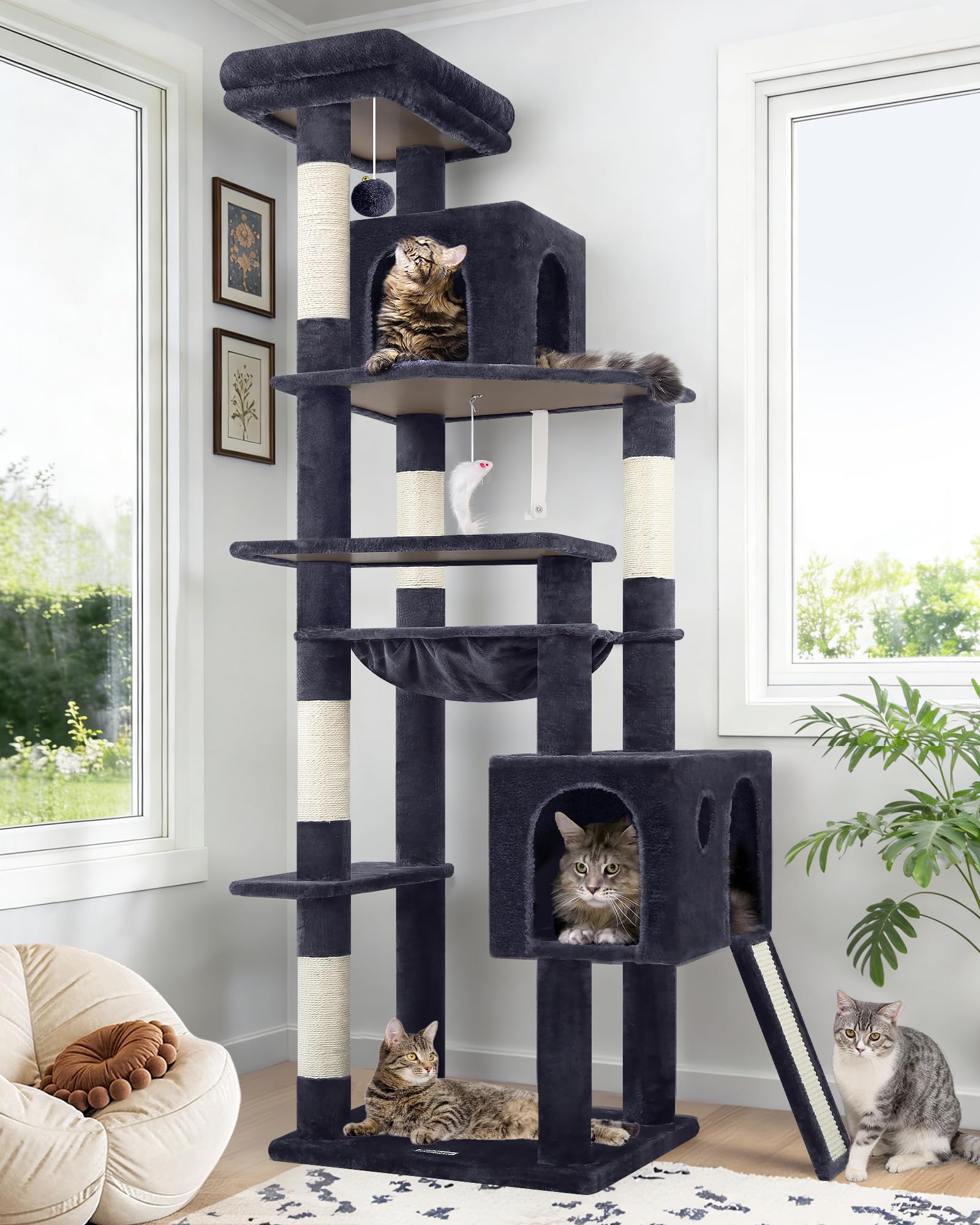 Globlazer Heavy Duty Cat Tree Tower, 70inch Sturdy Cat Tree for Indoor Cats Sturdy Large Cat Tower with Scratching Post and Boar
