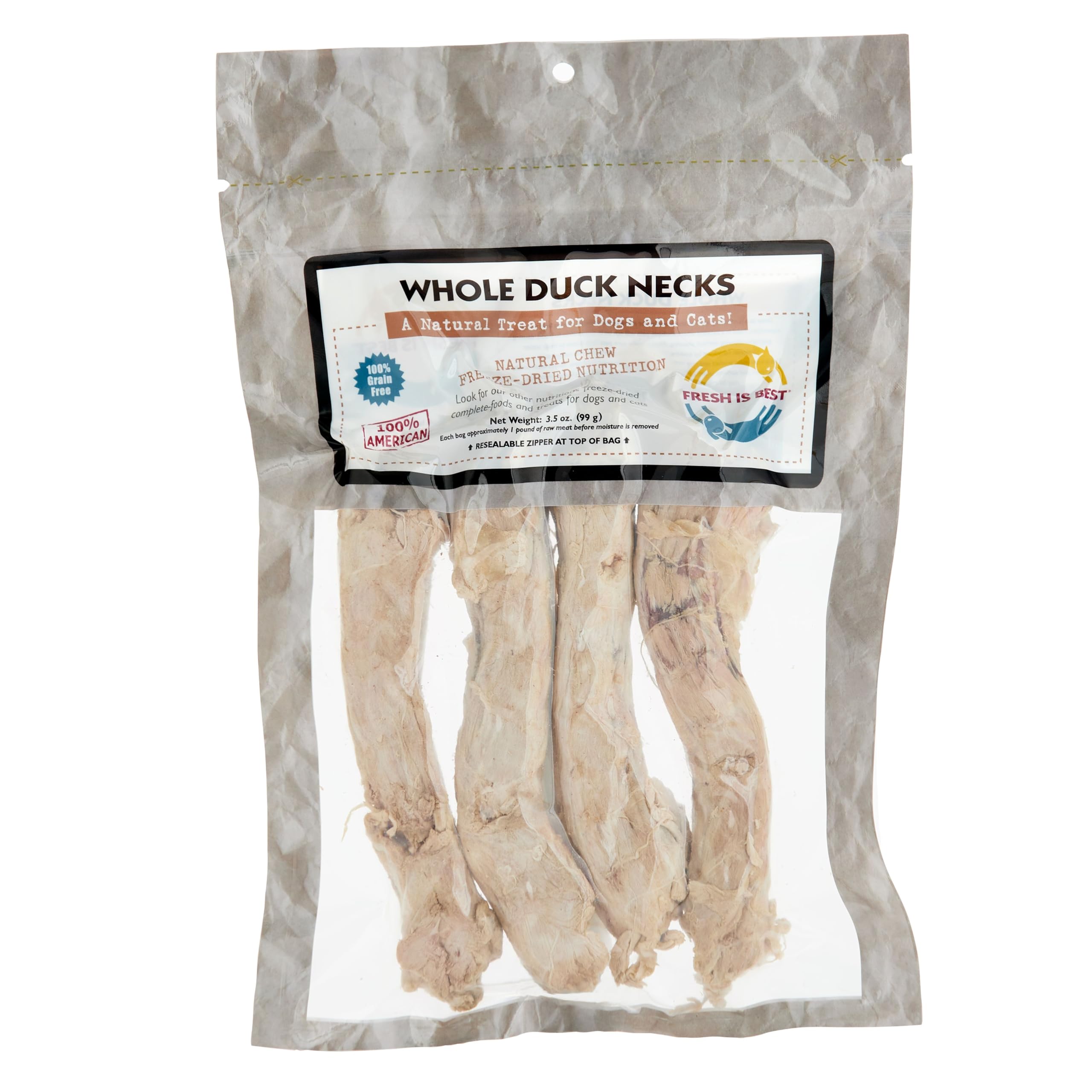 Fresh Is Best - Freeze Dried Healthy Raw Meat Treats for Dogs & Cats - Duck Necks