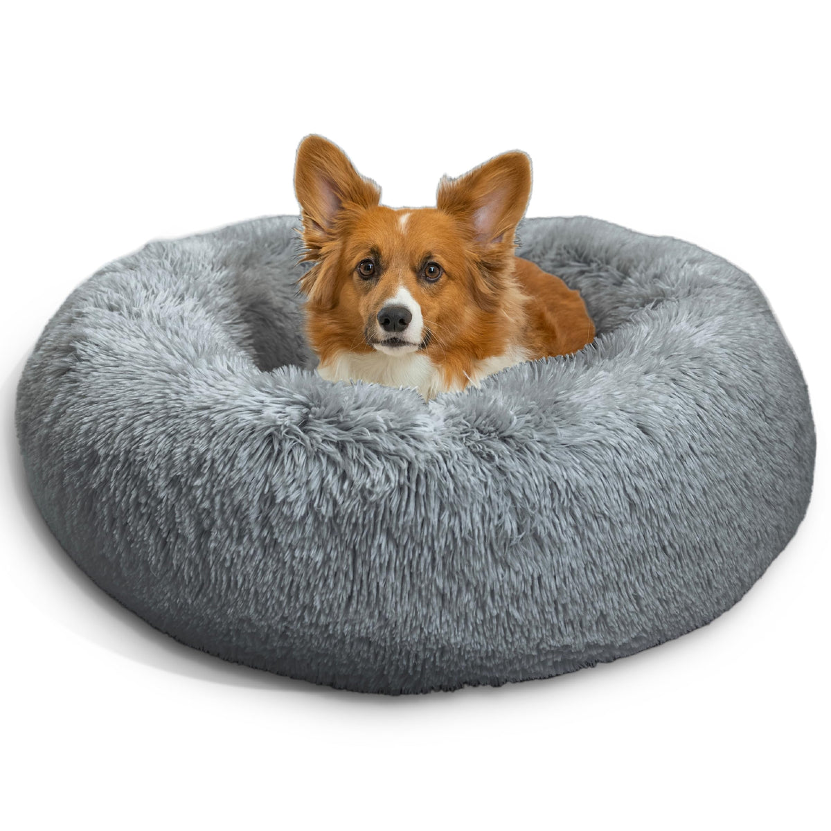 Best Friends By Sheri The Original Calming Donut Dog And Cat Bed In Shag Fur, Gray, Medium, 30X30