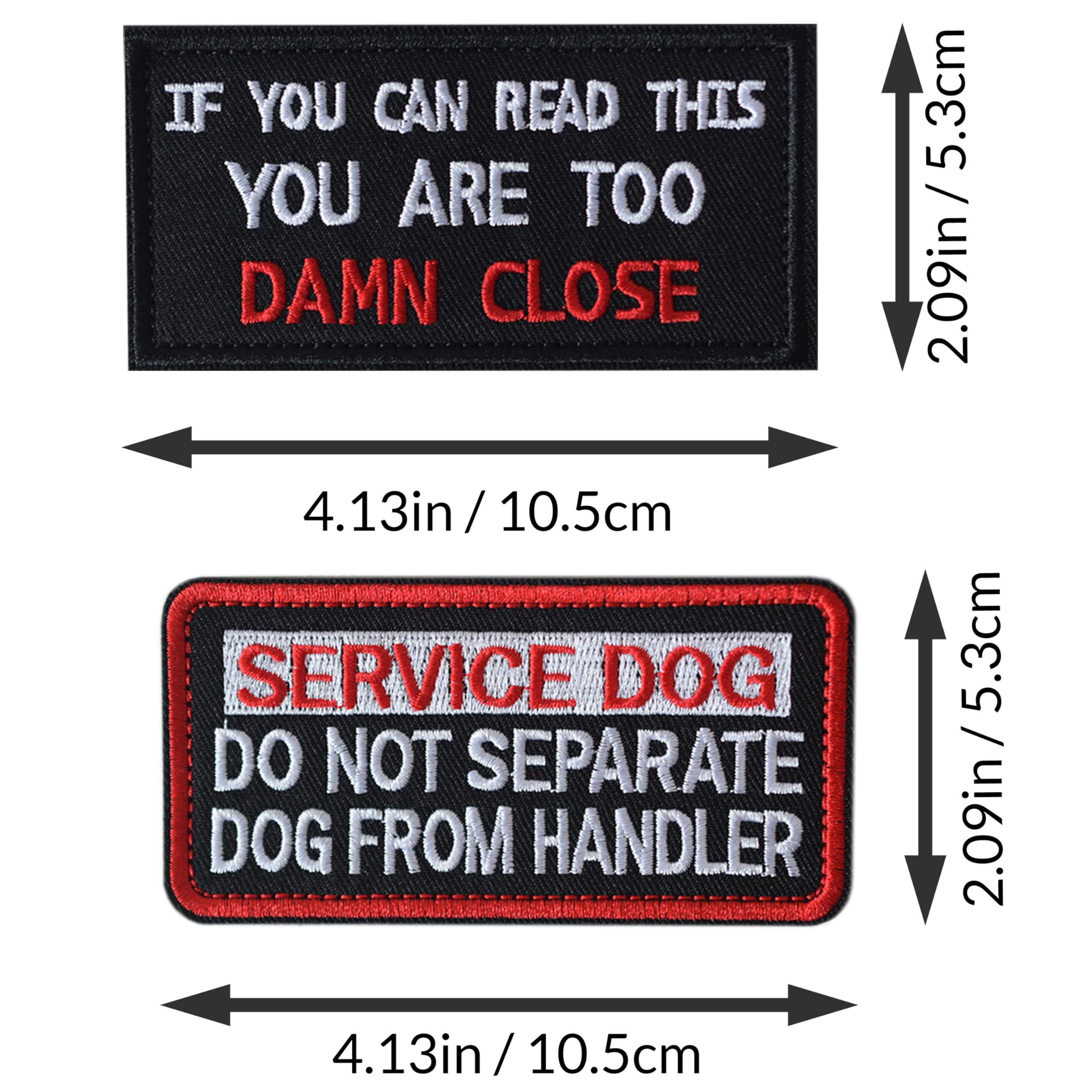 J.Carp 2 Pieces If You Can Read This You Are Too Damn Close Patch, Service Dog Do Not Separate Dog From Handler Patch Full Embro