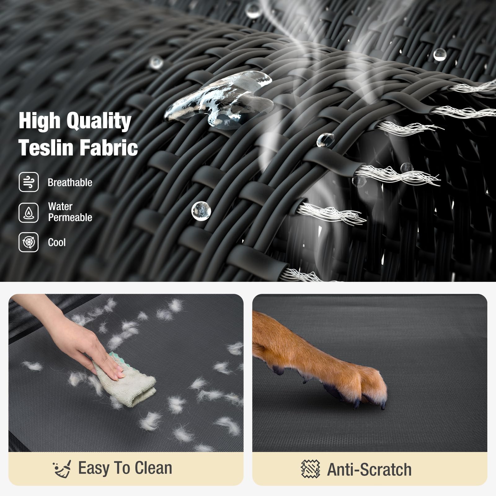 Veehoo Cooling Elevated Dog Bed, Xl Raised Pet Cot With Guardrail & Slope Headrest, Durable Breathable Teslin Mesh, Non-Slip Fee