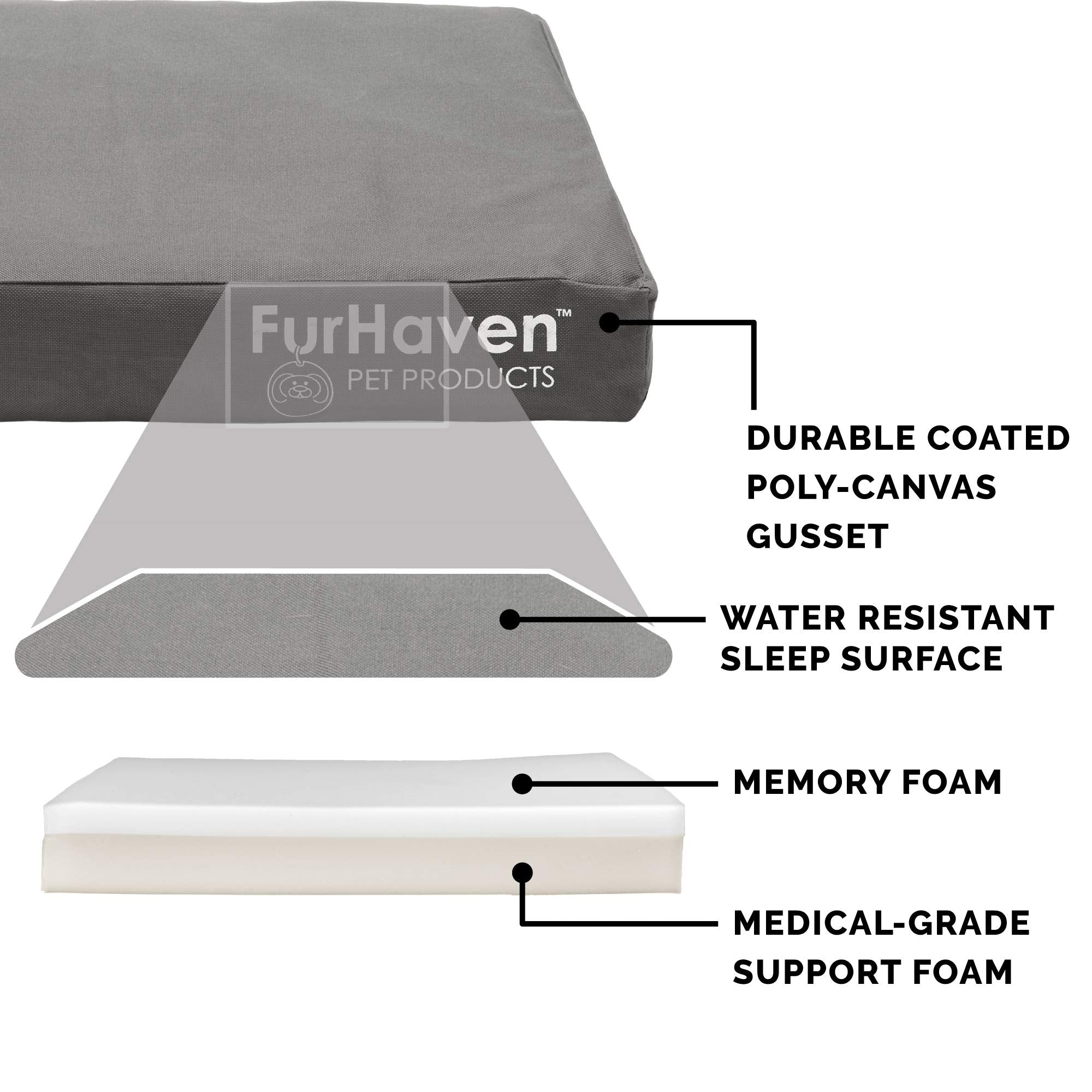 Furhaven Water-Resistant Memory Foam Dog Bed for Large Dogs w/ Removable Washable Cover, For Dogs Up to 95 lbs - Indoor/Outdoor