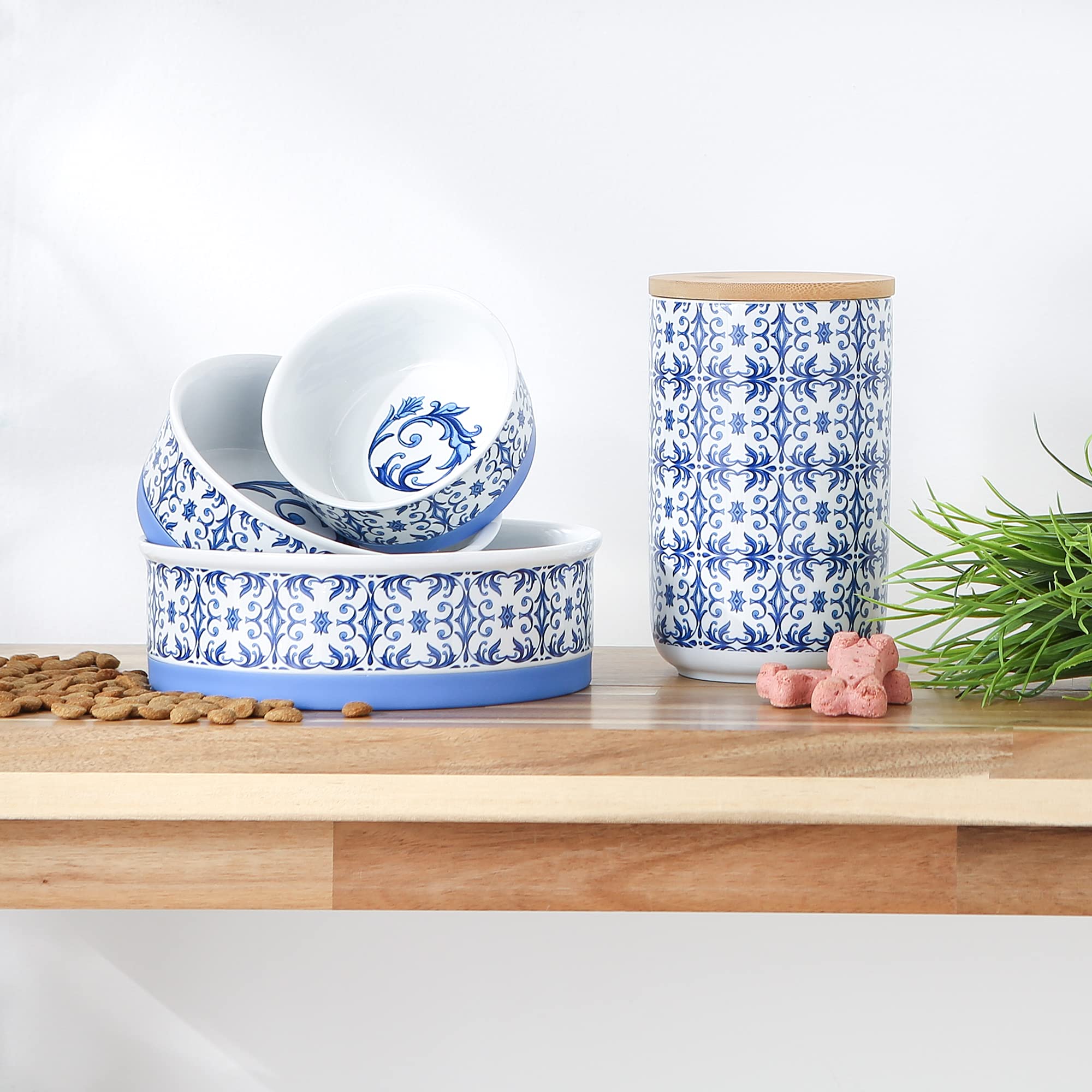 DII Pet Bowl Portuguese Tile Large 7.5Dx2.4H (Set of 2)