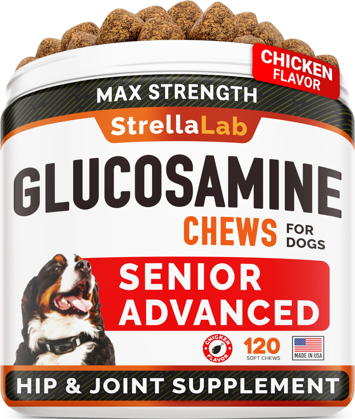 Senior Advanced Glucosamine Joint Supplement For Dogs - Hip & Joint Pain Relief - Small + Large Breeds -Omega-3 Fish Oil - Chond