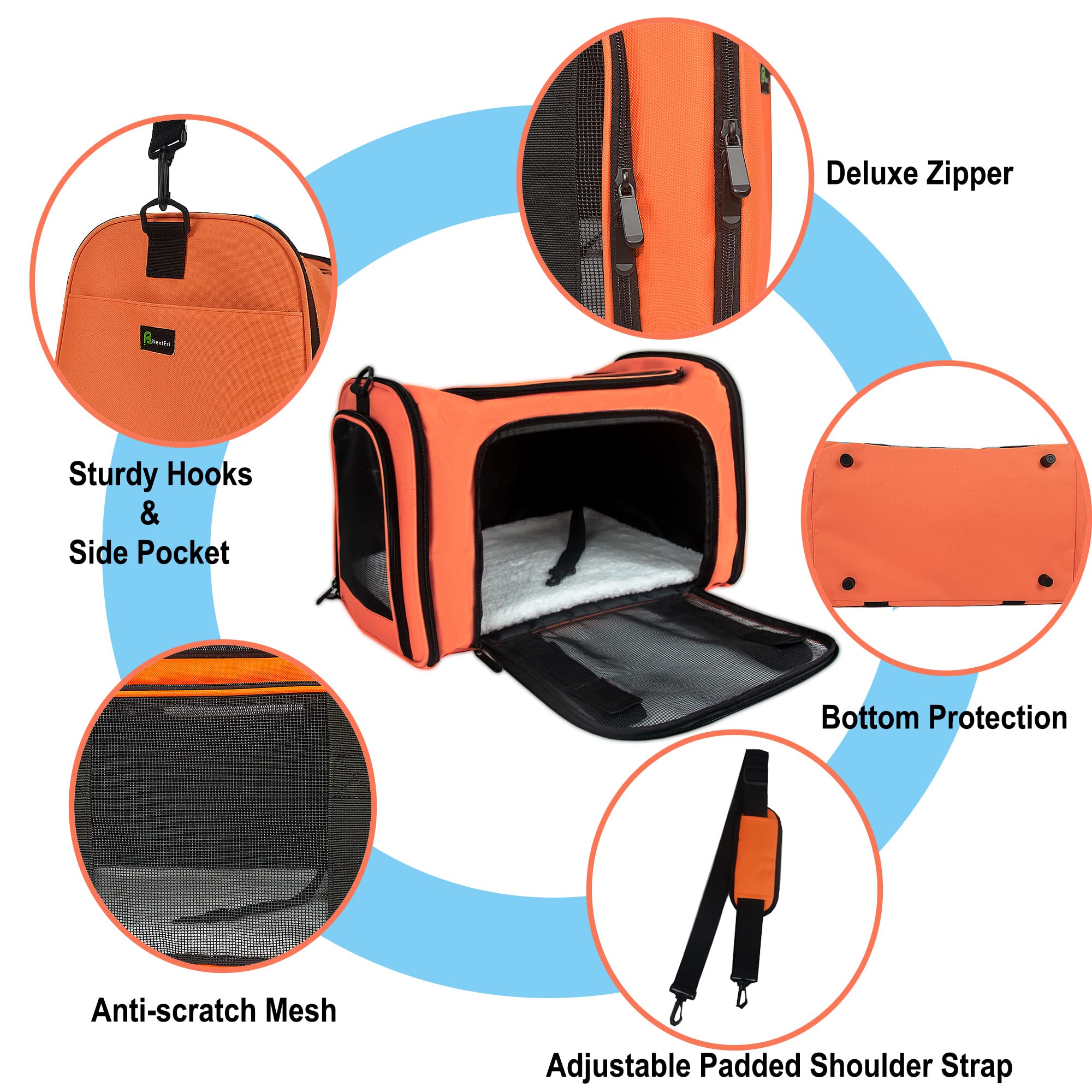Nextfri Soft Sided Carrier For Small Medium Cats Dogs,Tsa Airline Approved Collapsible Travel Pet Carrier (Medium, Orange)