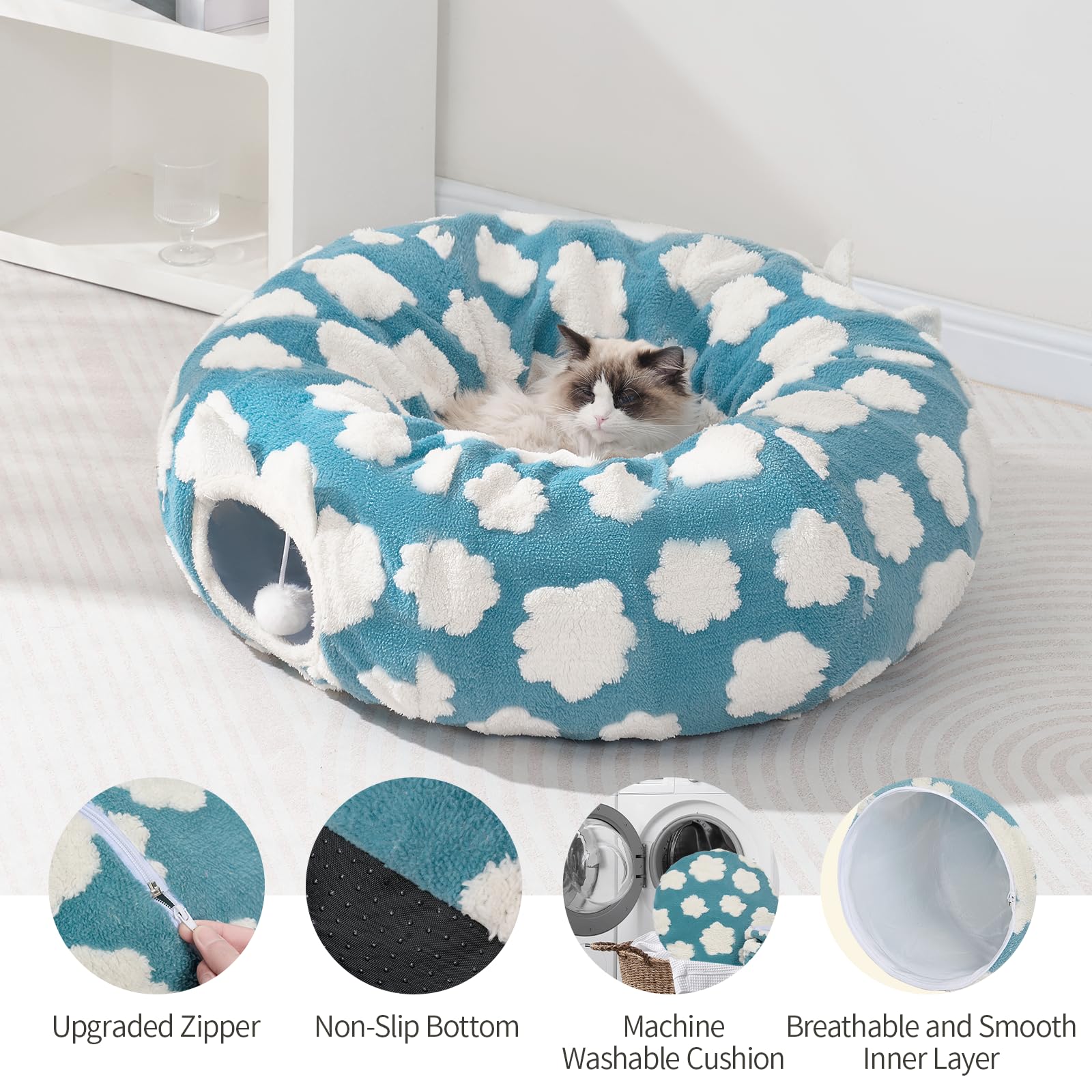 Pesen Cat Tunnel Bed With Soft Cushion, Cat Toys For Indoor Cats Enhance Bonding Between Pets And Owners, Encourage Exploration,