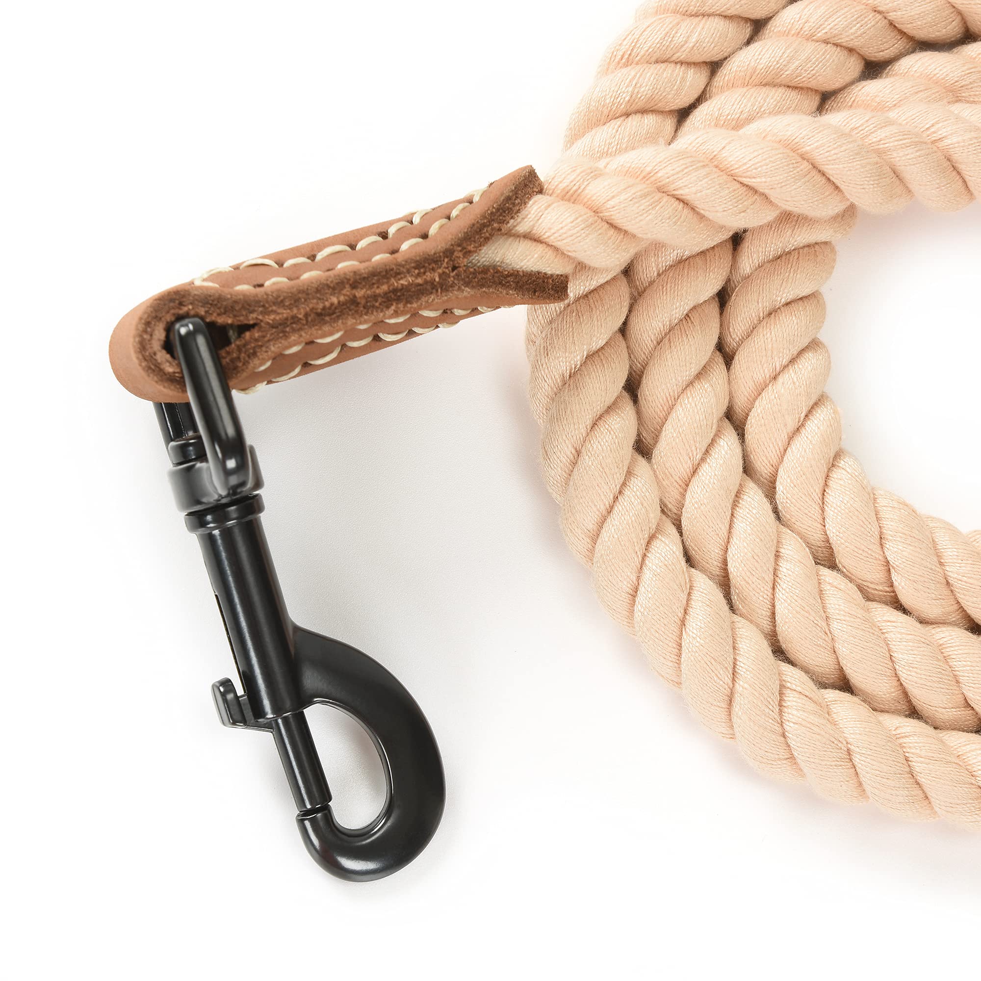 Mile High Life Braided Cotton Rope Leash With Leather Tailor Handle And Heavy Duty Metal Sturdy Clasp (Light Brown, 60 Inch (Pack Of 1))