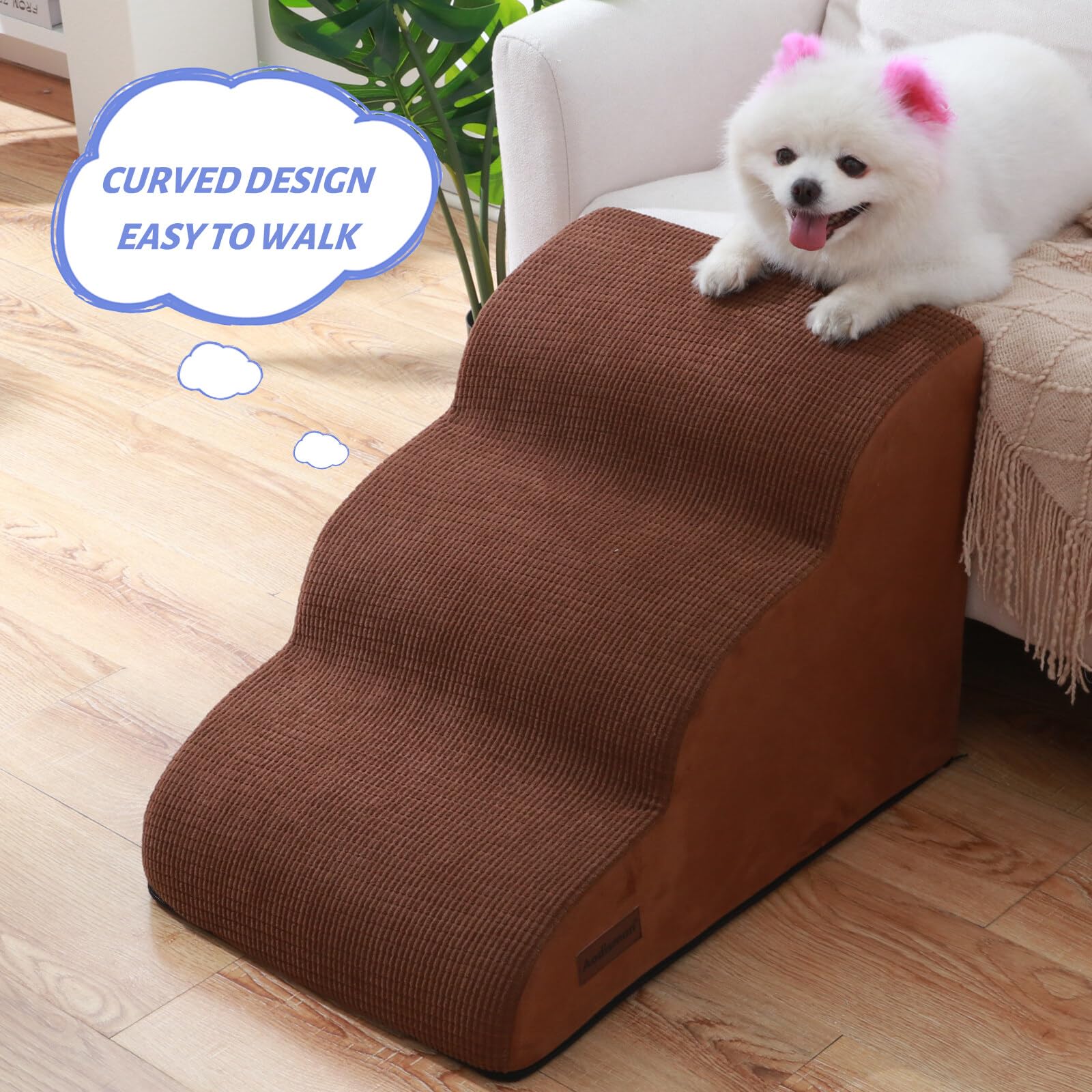 3-Step Dog Ramp and Stairs for Sofa and Chair - Non-Slip Sturdy Pet Steps for Small Dogs and Cats,15.7  H,Brown