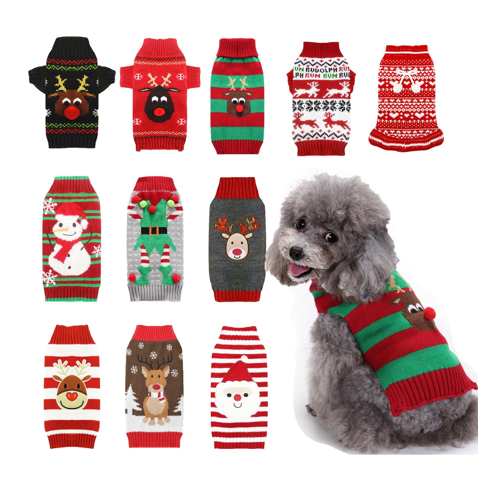 Axiijgl Small Dog Reindeer Christmas Sweater - Striped Dachshund & Chihuahua Frenchie Dog Clothes