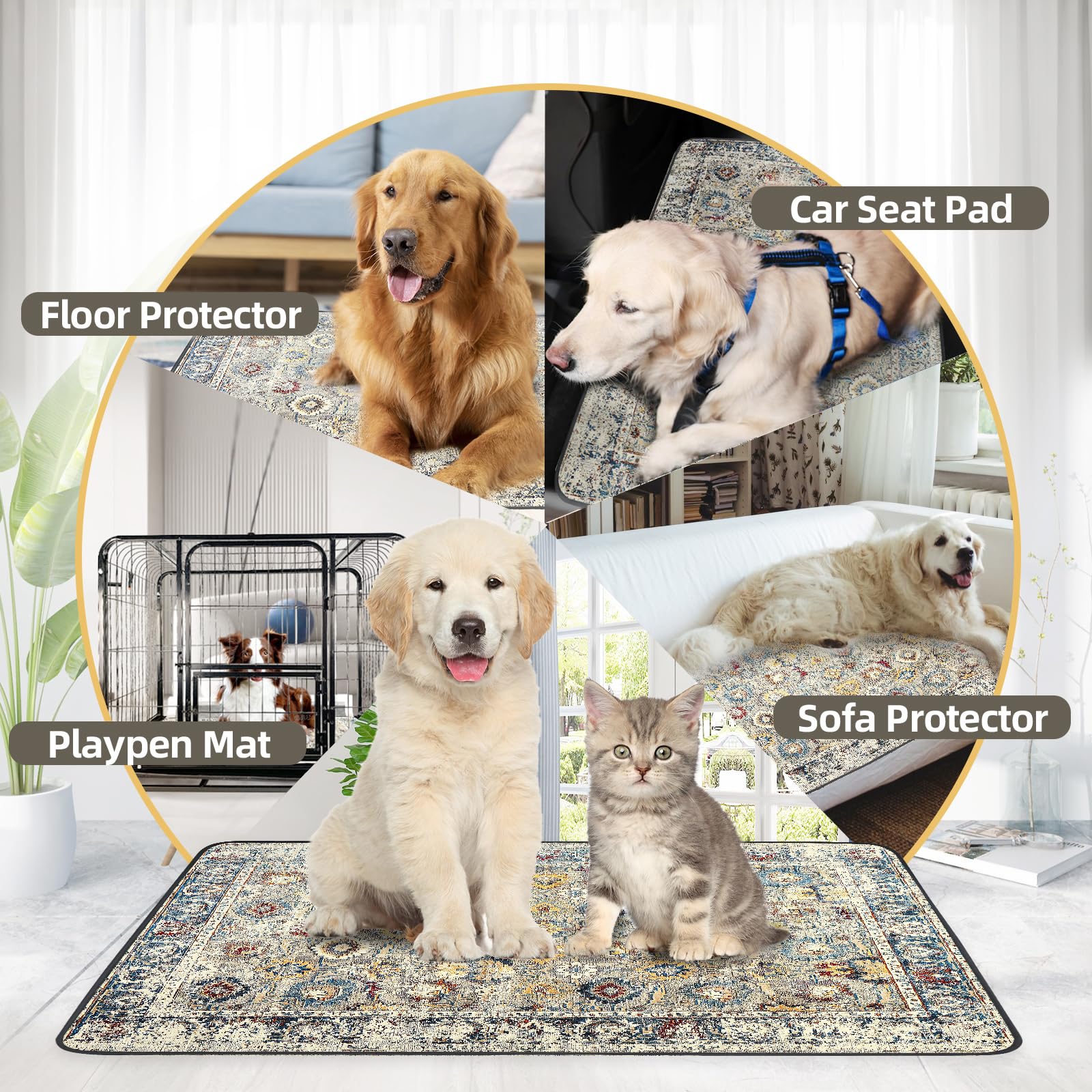 Sclose Washable Pee Pad For Dogs 2 Pack, 36' X 36' Reusable Puppy Pads Waterproof Dog Rugs, Super Absorbent, Leakproof, Dog Cr