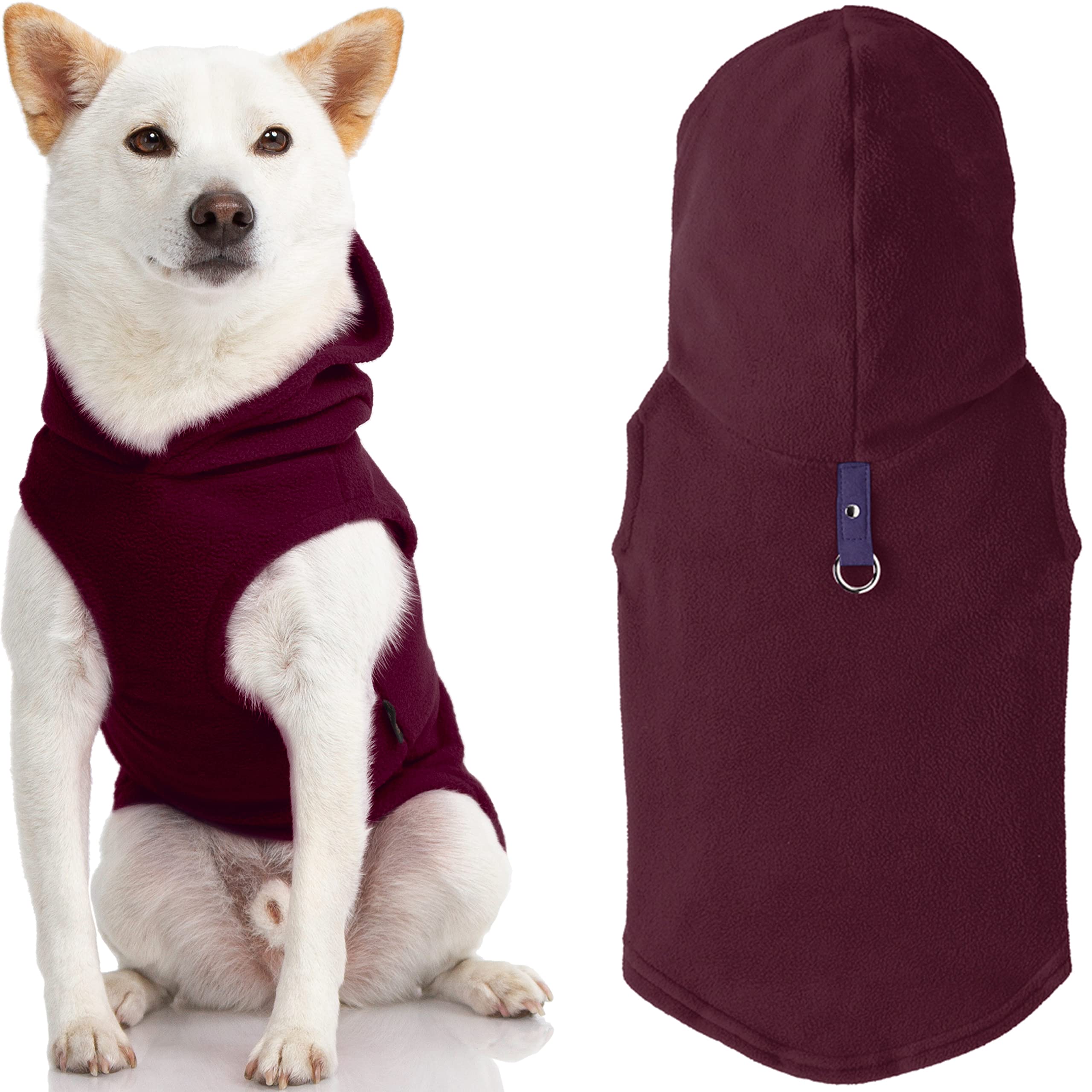 Gooby Fleece Vest Hoodie Dog Sweater - Plum, X-Small - Warm Pullover Dog Hoodie with O-Ring Leash - Winter Hooded Small Dog Swea