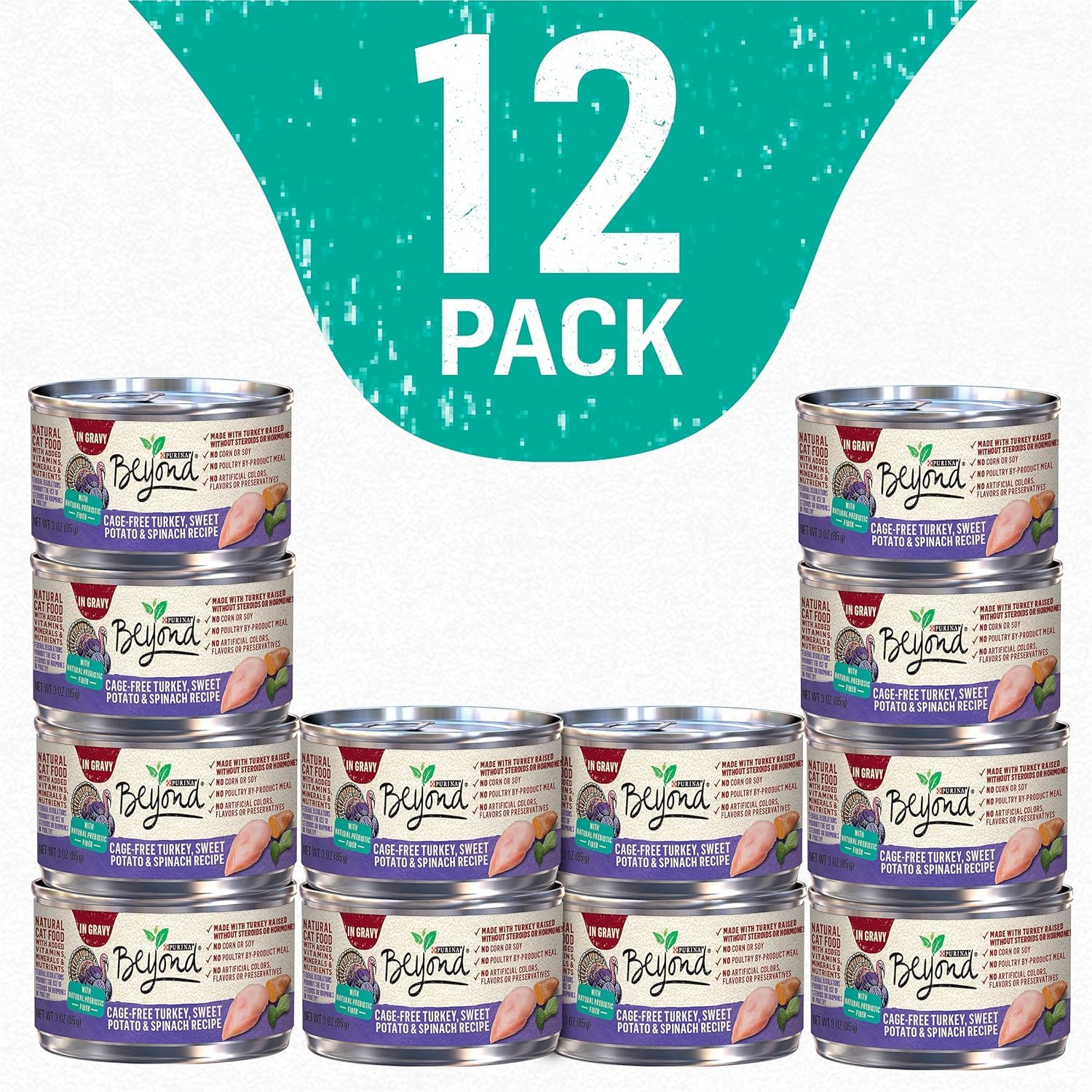Purina Beyond Cage-Free Turkey, Sweet Potato and Spinach Recipe In Wet Cat Food Gravy - (Pack of 12) 3 oz. Cans