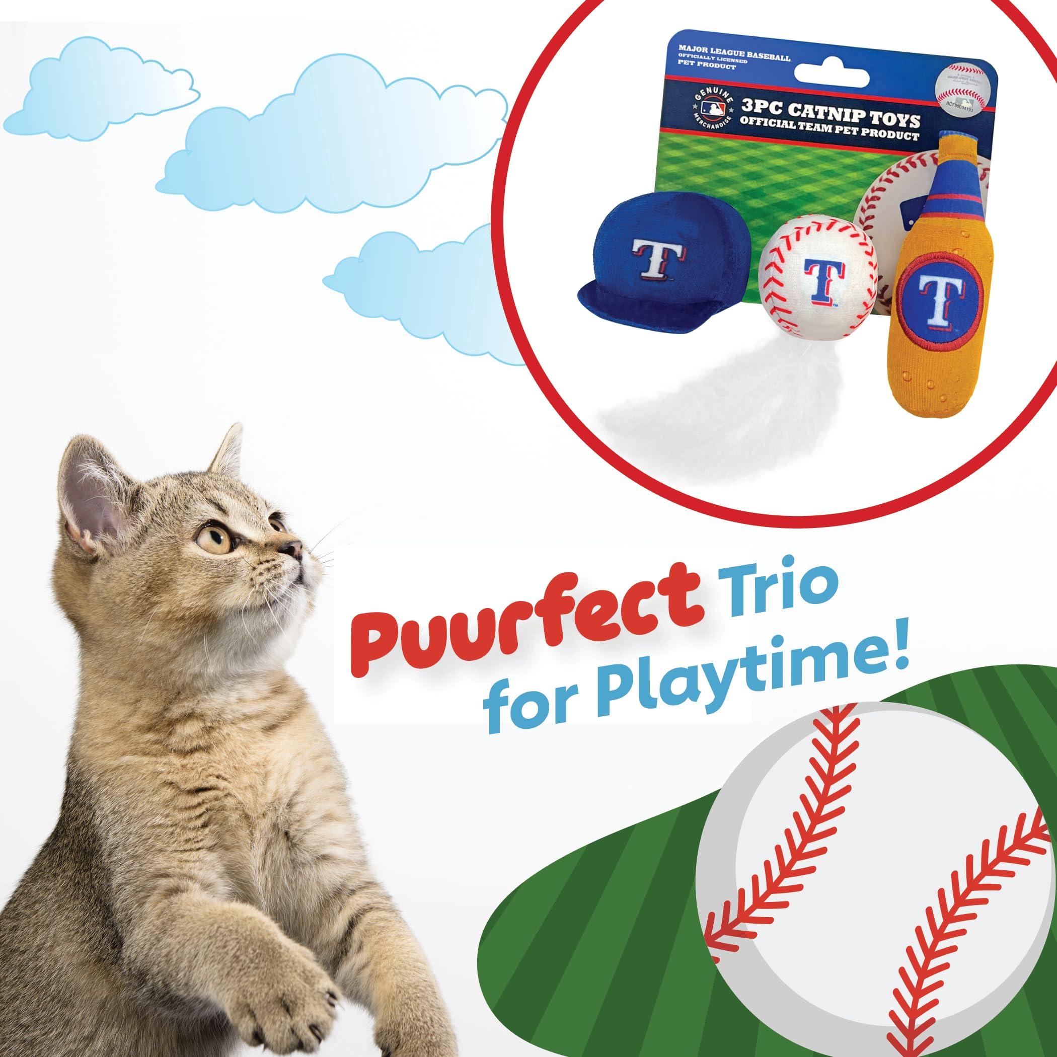 Best Plush Cat Toy: Mlb Texas Rangers Complete Set Of 3 Piece Cat Toys Filled With Fresh Catnip. Includes: 1 Baseball Cap Cat To