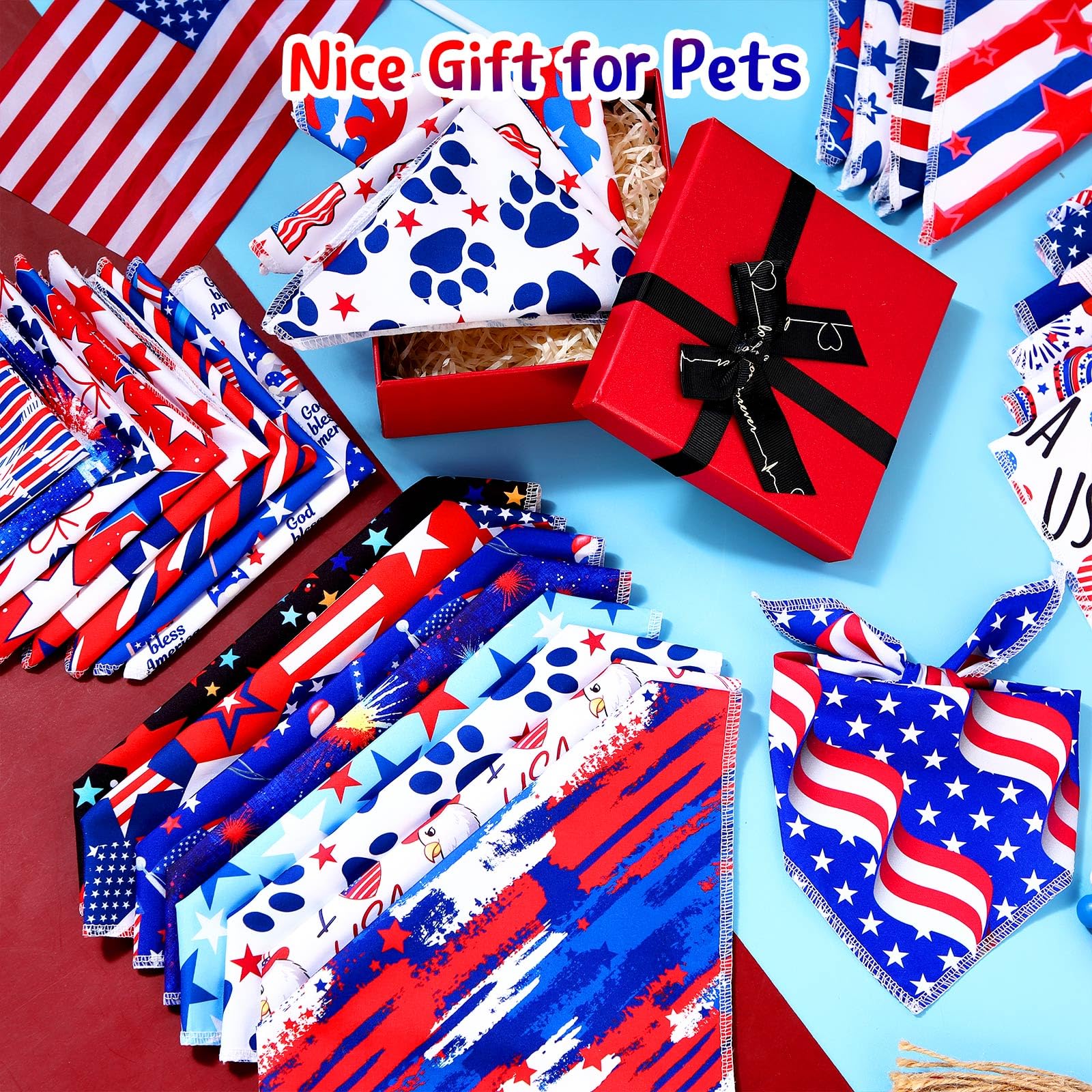 Paterr 100 Pieces Patriotic Dog Bandanas Bulk 4Th Of July Independence Day Pet Handkerchief Soft Dog Triangle Bibs Cute Kerchief