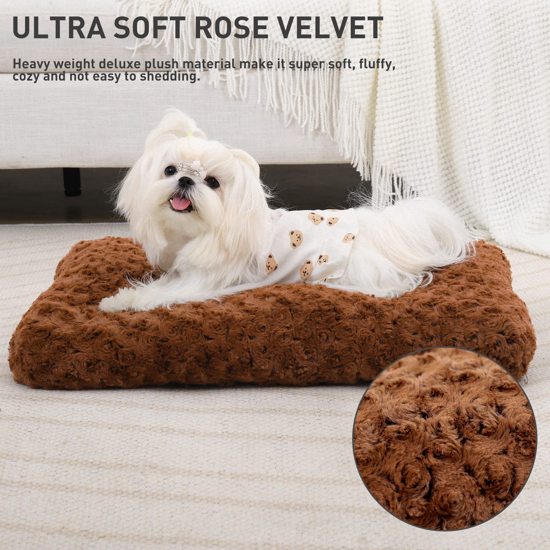 Washable Dog Bed Deluxe Plush Dog Crate Beds Fulffy Comfy Kennel Pad Anti-Slip Pet Sleeping Mat For Large, Jumbo, Medium, Small Dogs Breeds, 21' X 13', Dark Grey