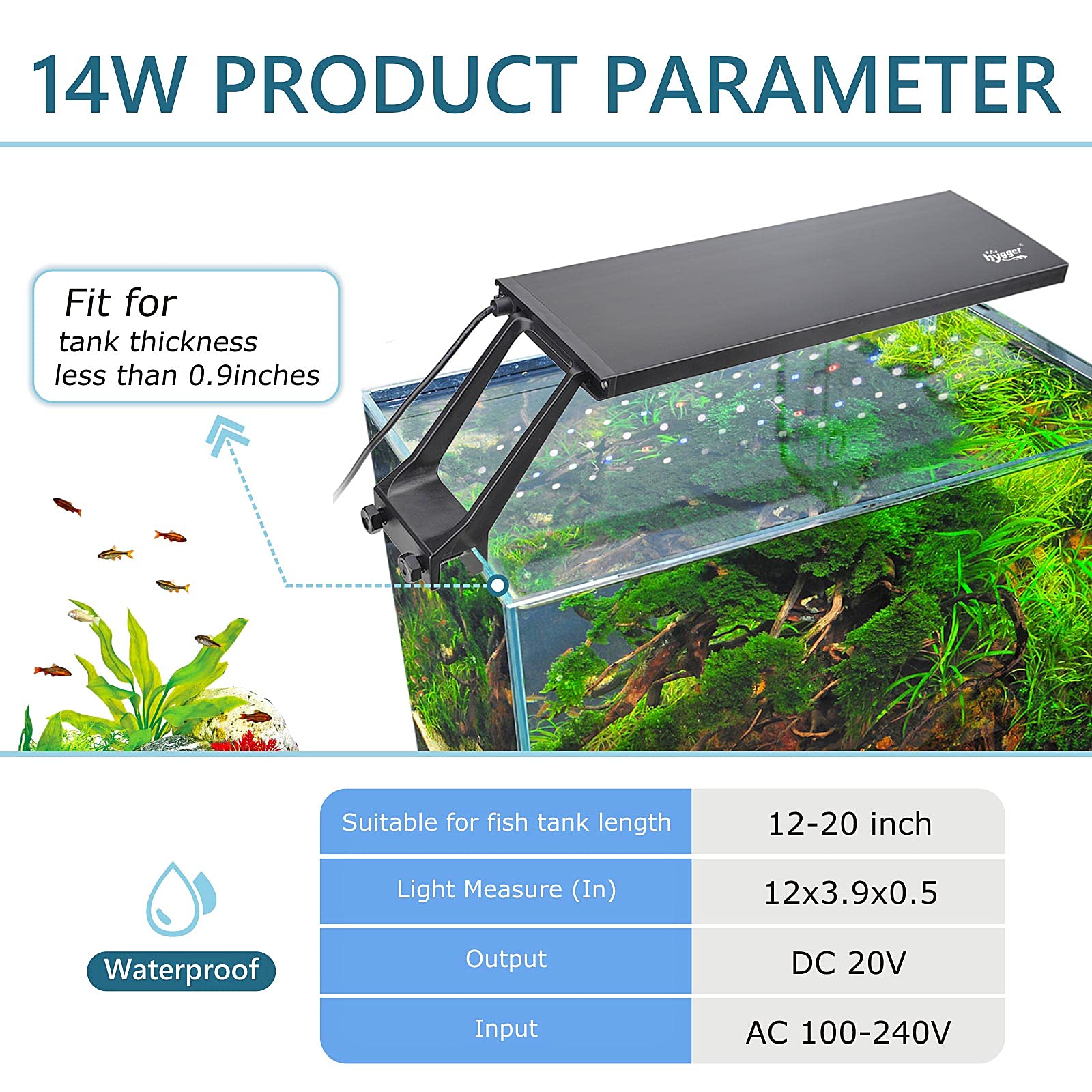 Hygger Clip On 24/7 Lighting Aquarium Led Light, 14W Sunrise-Daylight-Moonlight And Diy Mode, Adjustable Timer / Brightness Fish Tank Light With 7 Colors For Planted Tank