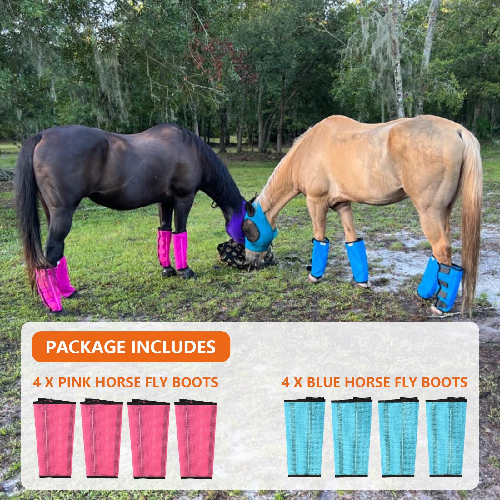 Awliye Set Of 8 Breathable Mesh Horse Boots Mesh Fly Boots For Horse Loose Fitting Horse Fly Boots For Non-Slip Reduce-Stomping