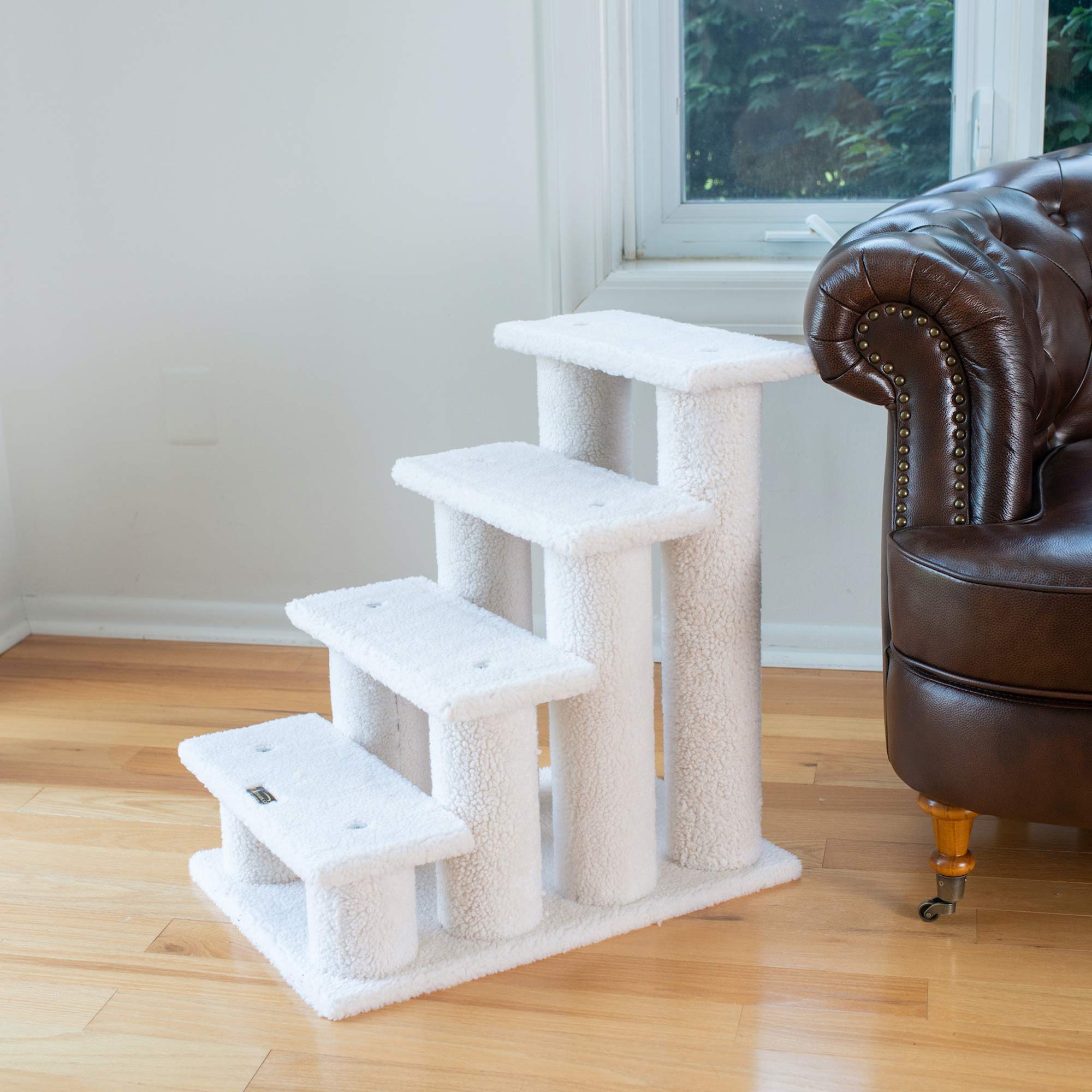 Armarkat 4-Step Pet Steps B4001, Ivory, 17"W x 25"D x 25"H, Faux Fleece & Pressed Wood