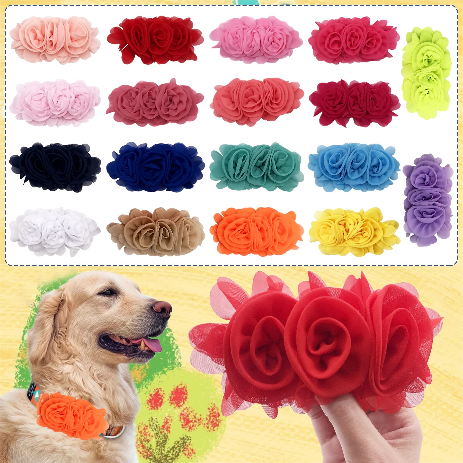 JpGdn 20pcs/Pack Dog Collar Flowers Bows Charms Attachment Slide Accessories Bulk Large 4.9inch for Small Medium Big Girl Female