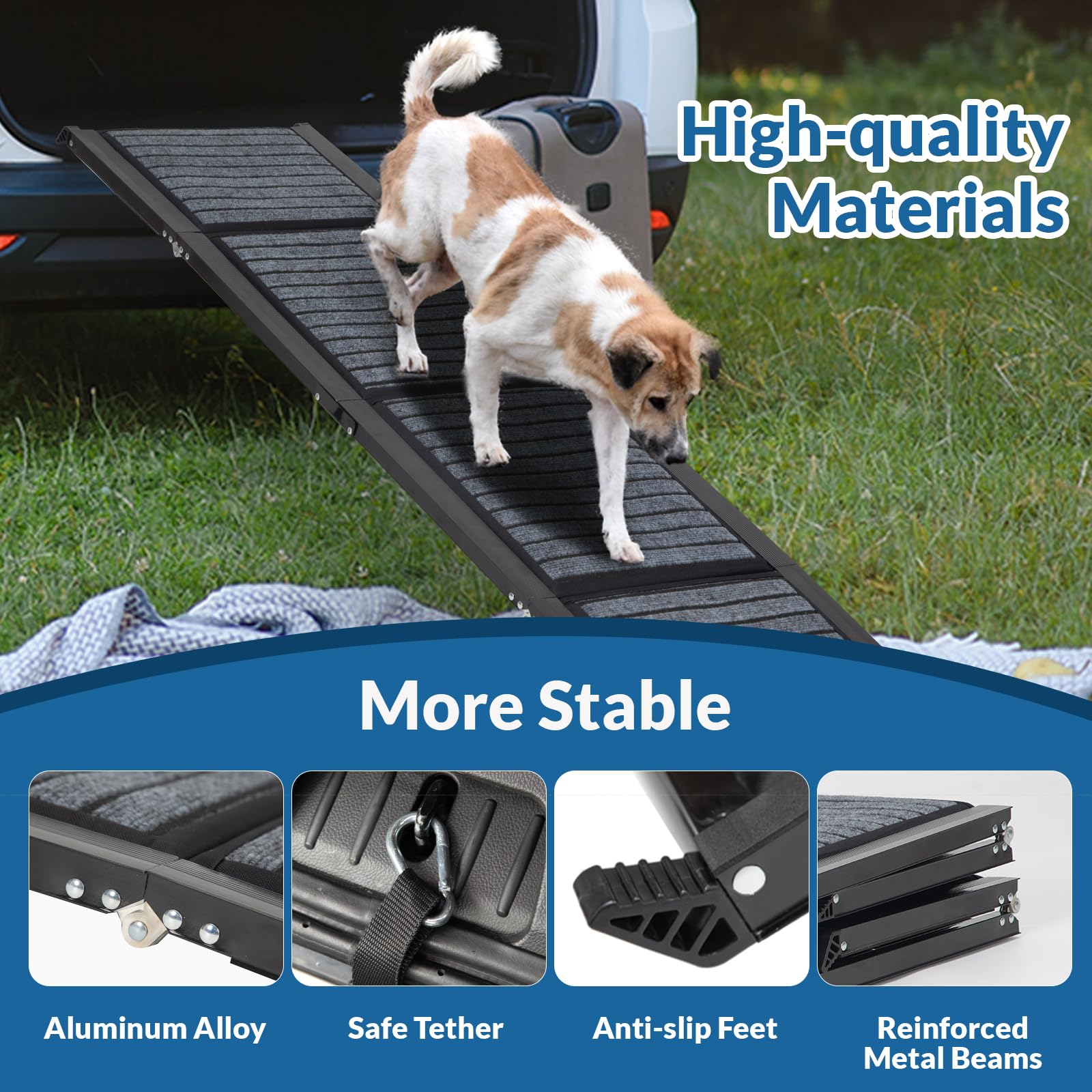 Barpor Dog Ramp For Car, 67'' Folding Portable Dog Car Ramp With Non-Slip Rug For Small To Large Dogs Up To 200 Lbs Easy Access