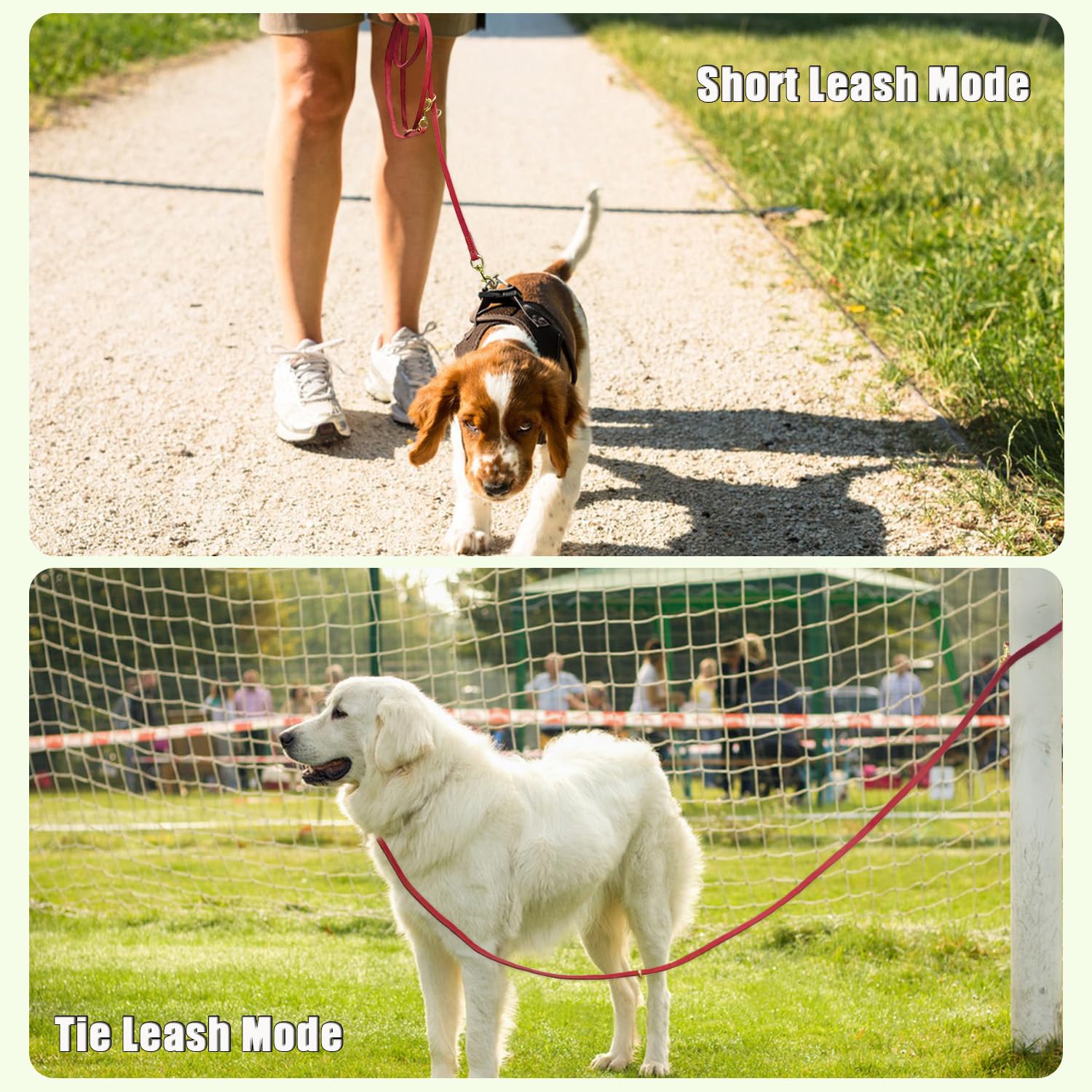 Lwbmg Multi Function Leather Dog Leash - 8Ft Genuine Leather Hands Free Double Ended Dog Training Leash For Small To Large Dogs