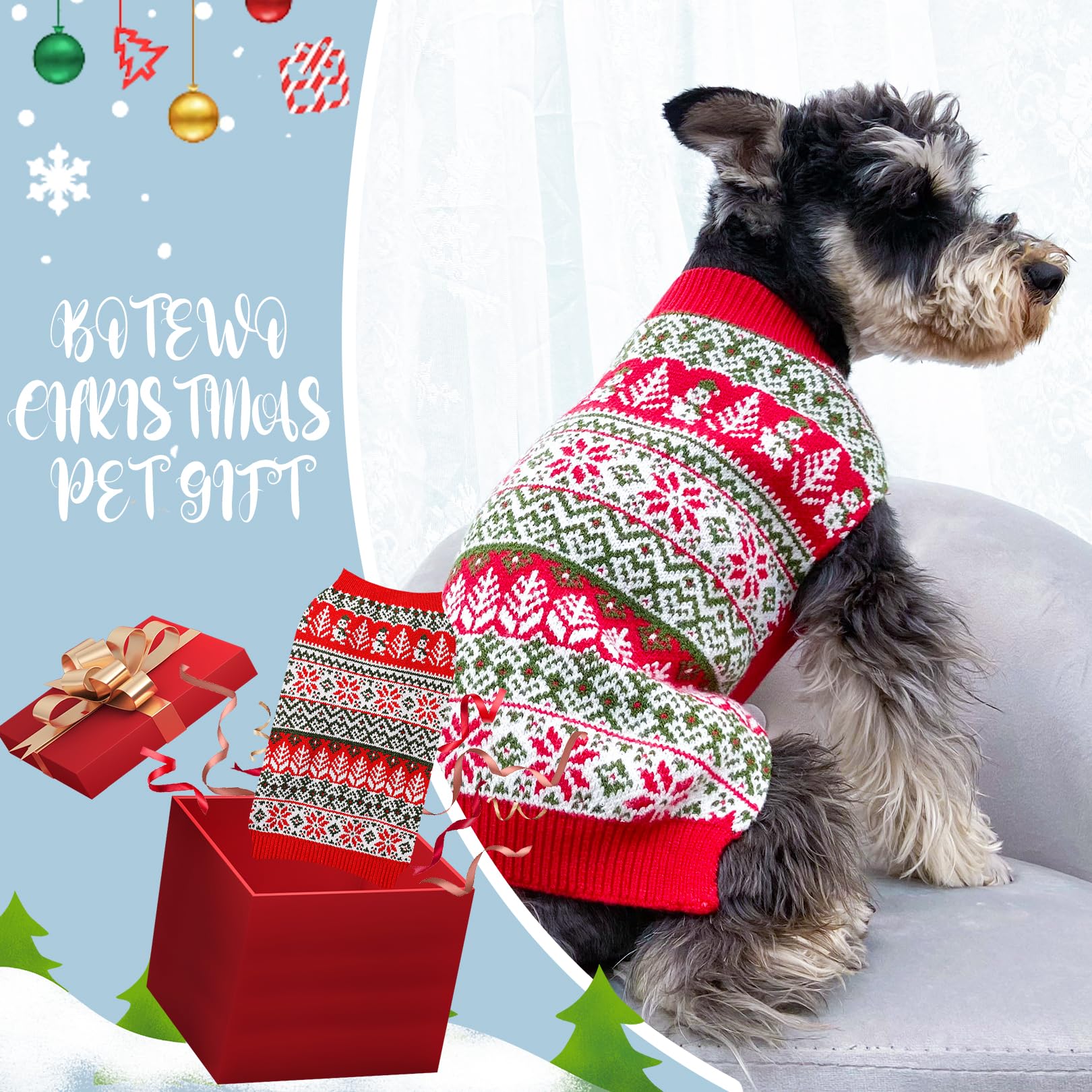 Dog Christmas Sweater Pet Clothes: Turtleneck Knitted Dog Xmas Sweater With Snowman Snowflake Pattern, Holiday Theme Pet Clothes