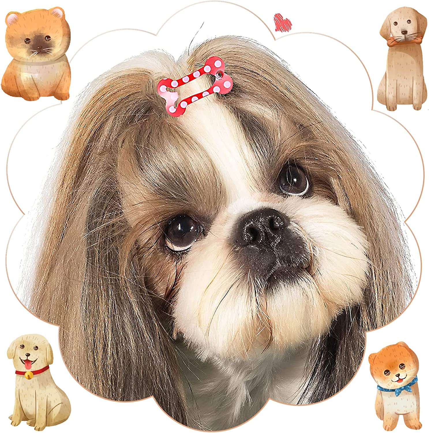 Pet Show 50Pcs/25Pairs Hair Clips For Small Dogs Cute 1 Inch Puppy Barrettes Mini Bone Shaped Snap Hair Bows Pet Grooming Hair A