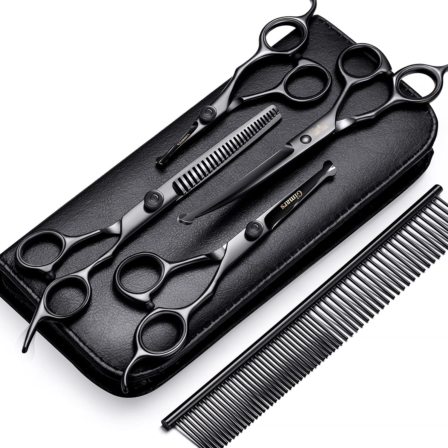 Gimars Professional 4Cr Stainless Steel 6 In 1 Grooming Scissors For Dogs With Safety Round Tip, Heavy Duty Titanium Coated Pet 