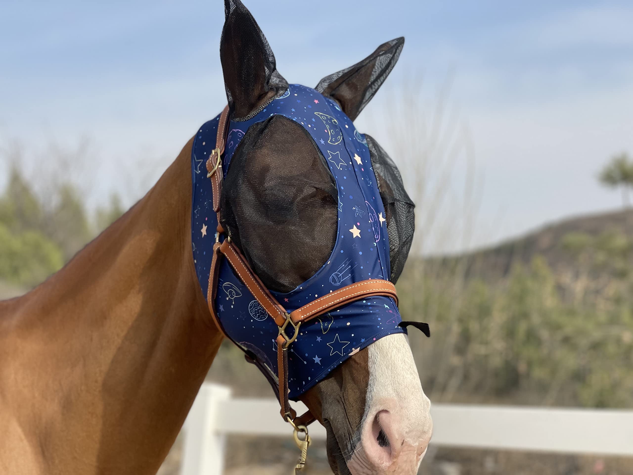 Horse Fly Mask Super Comfort Horse Fly Mask Elasticity Fly Mask with Ears We Only Make Products That Horses Like (Midnight Blue,
