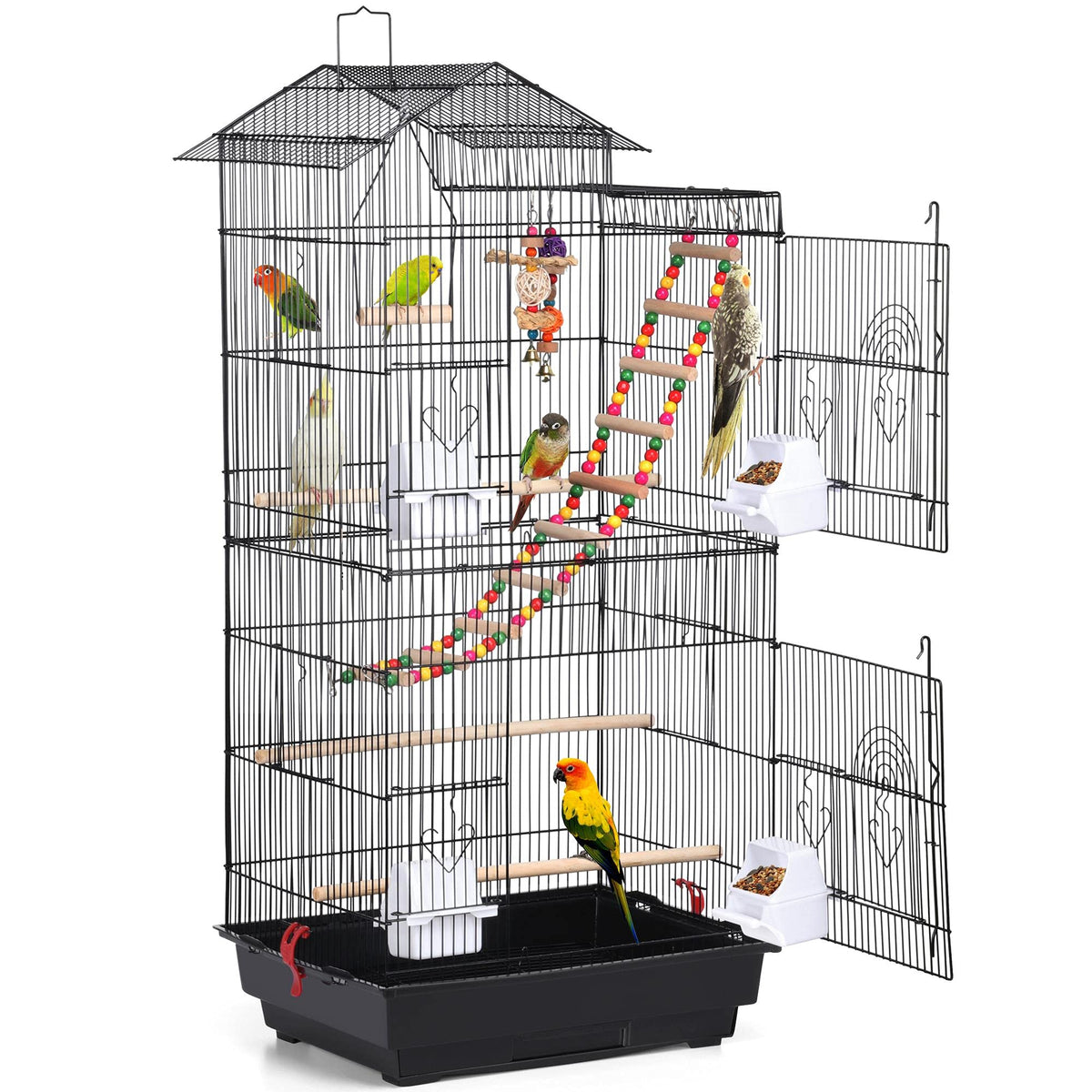 Yaheetech 39-Inch Roof Top Large Flight Parrot Bird Cage For Small Quaker Parrot Cockatiel Sun Parakeet Green Cheek Conure Budgie Finch Lovebird Canary Pet Bird Cage W/Toys