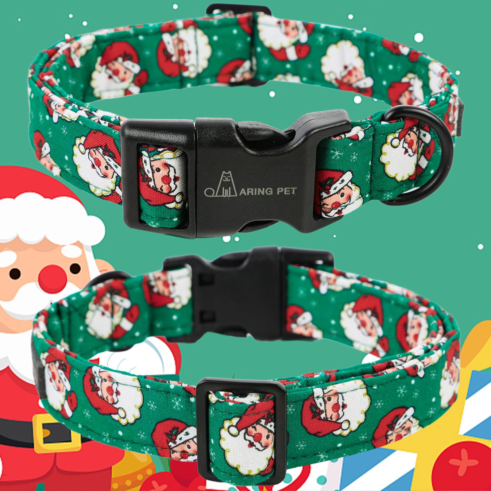 Aring Pet Christmas Dog Collar-Cute Cotton Santa Claus Dog Collar, Adjustable Lightweight Christmas Pet Collars Puppy Collar Wit
