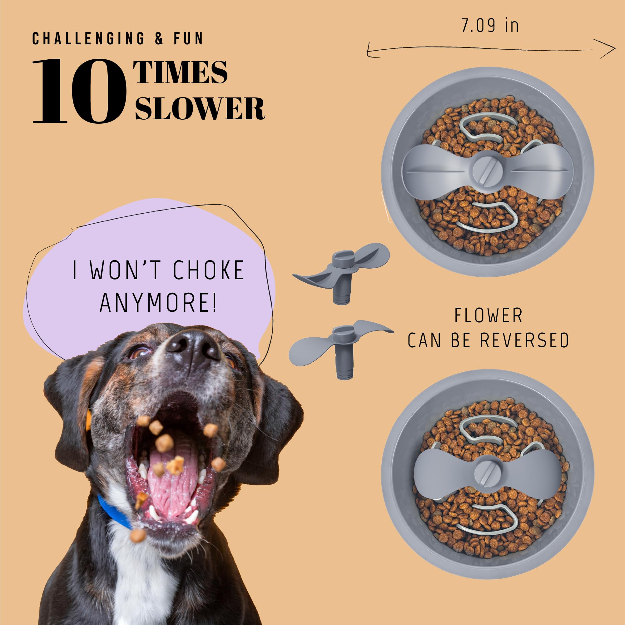 AVERYDAY Slow Feeder Dog Bowls for Medium Breed, 1.5 Cups Deep Food Puzzle Bowl with Spinning Slow Feeder Insert, Non-Slip Botto