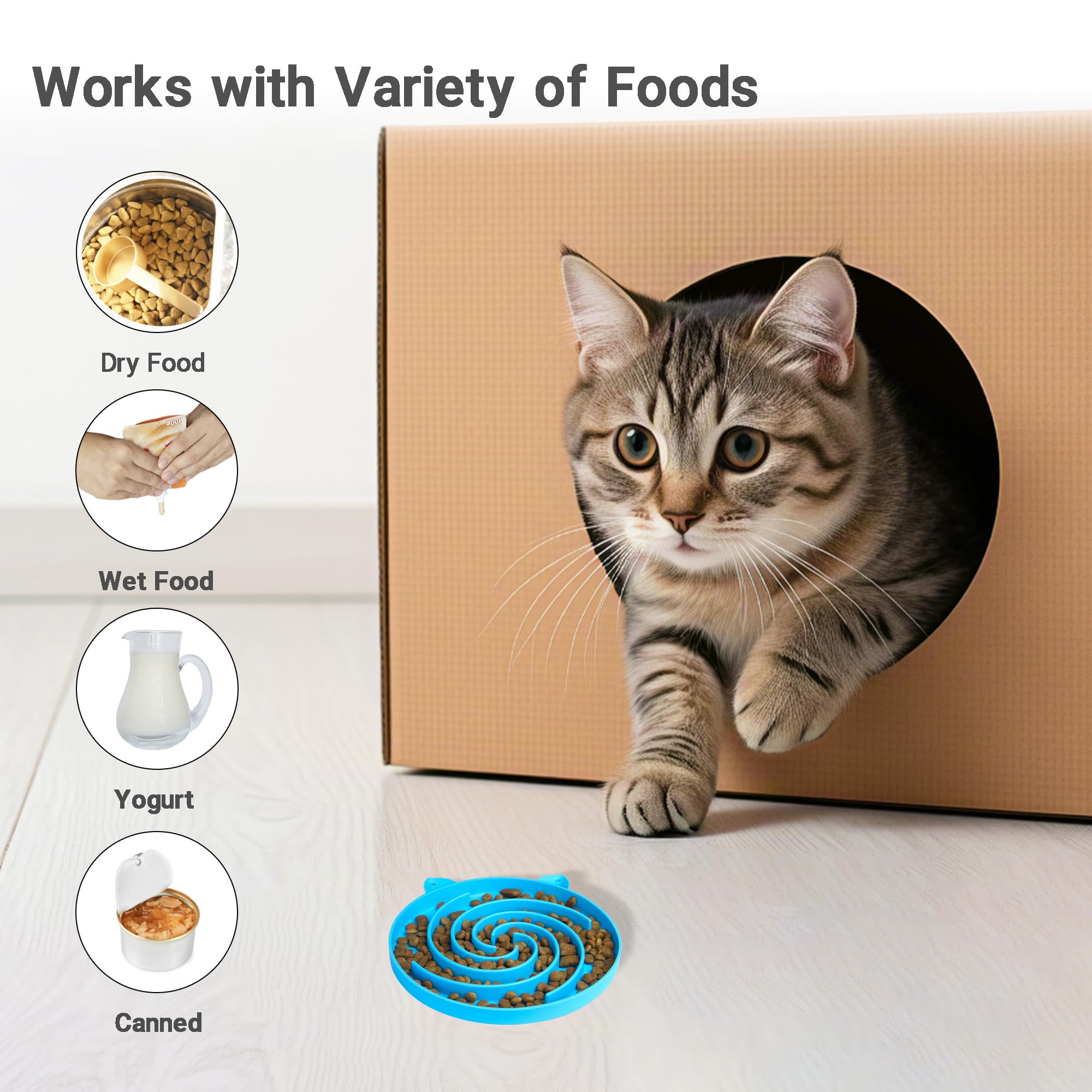 Bifeaw Slow Feeder Cat Bowl, Easy to Clean Silicone Bowl, Ideal for Dry and Wet Food (Yellow and Blue)