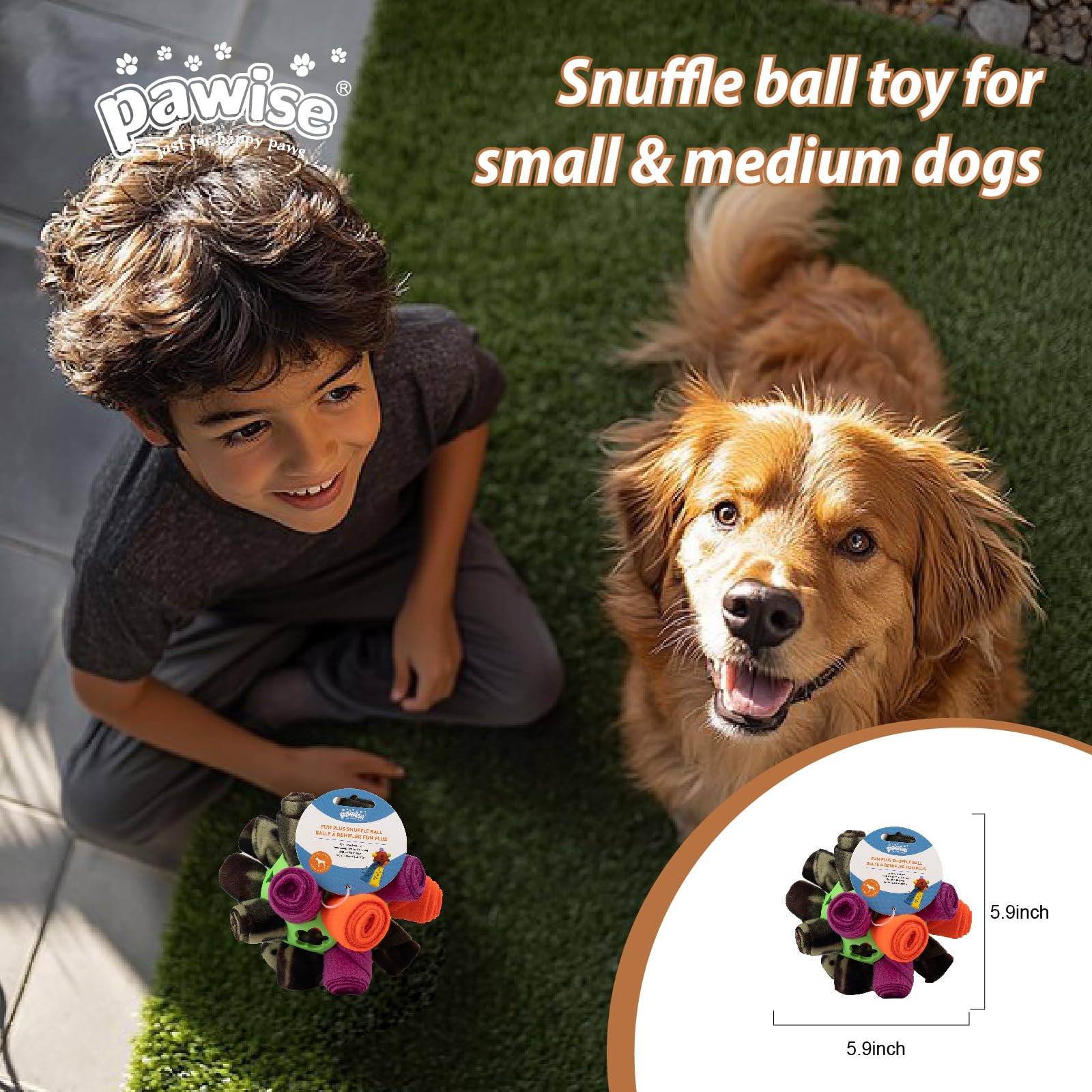 PAWISE Snuffle Ball for Dogs, Sniffle Treat Puzzle Toy, Dog Snuffle Ball Slow Feeder, Enrichment Toy for Mental Stimulation, Mac