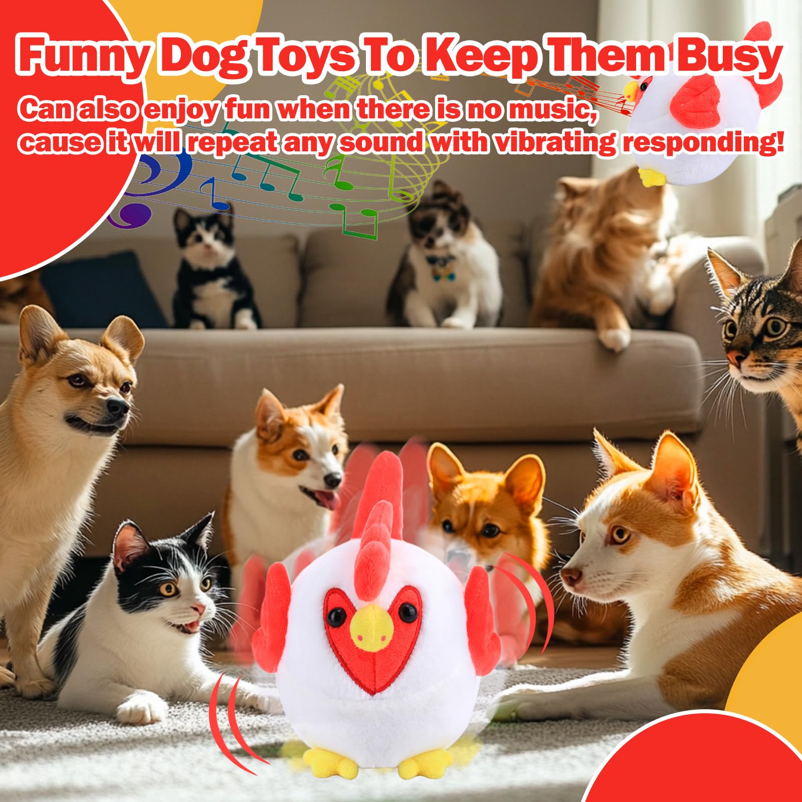 Mity rain Interactive Dog Toy - Crazy Chicken, Rechargeable, Self-Moving Ball for Small/Medium/Large Dogs, Durable Plastic
