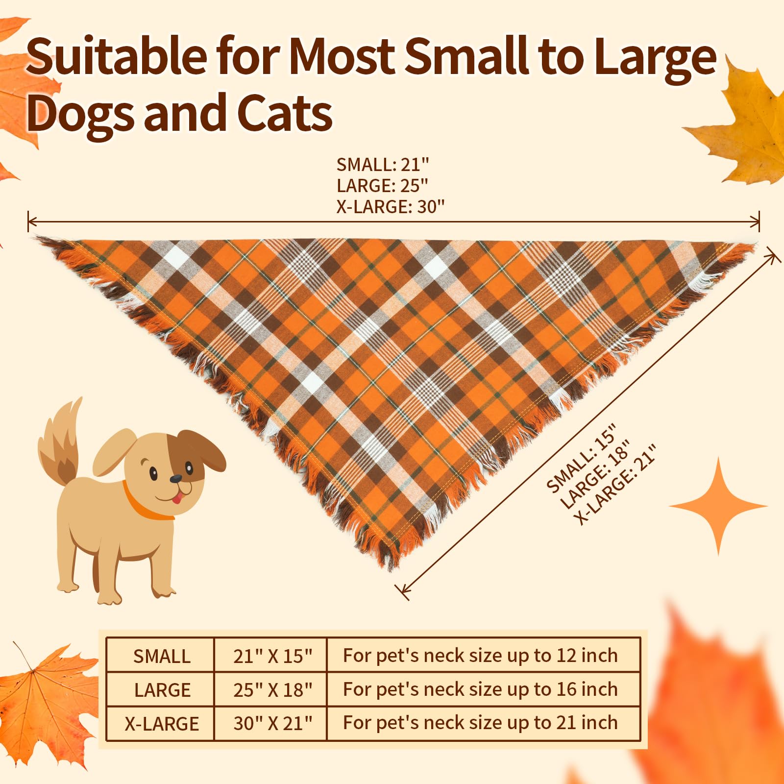 Viretec Fall Dog Bandana, Thanksgiving Autumn Dog Bandana Orange Plaid Pet Scarf For Boy And Girl, Seasonal Holiday Reversible Triangle Bibs For Large X-Large Dogs And Cats