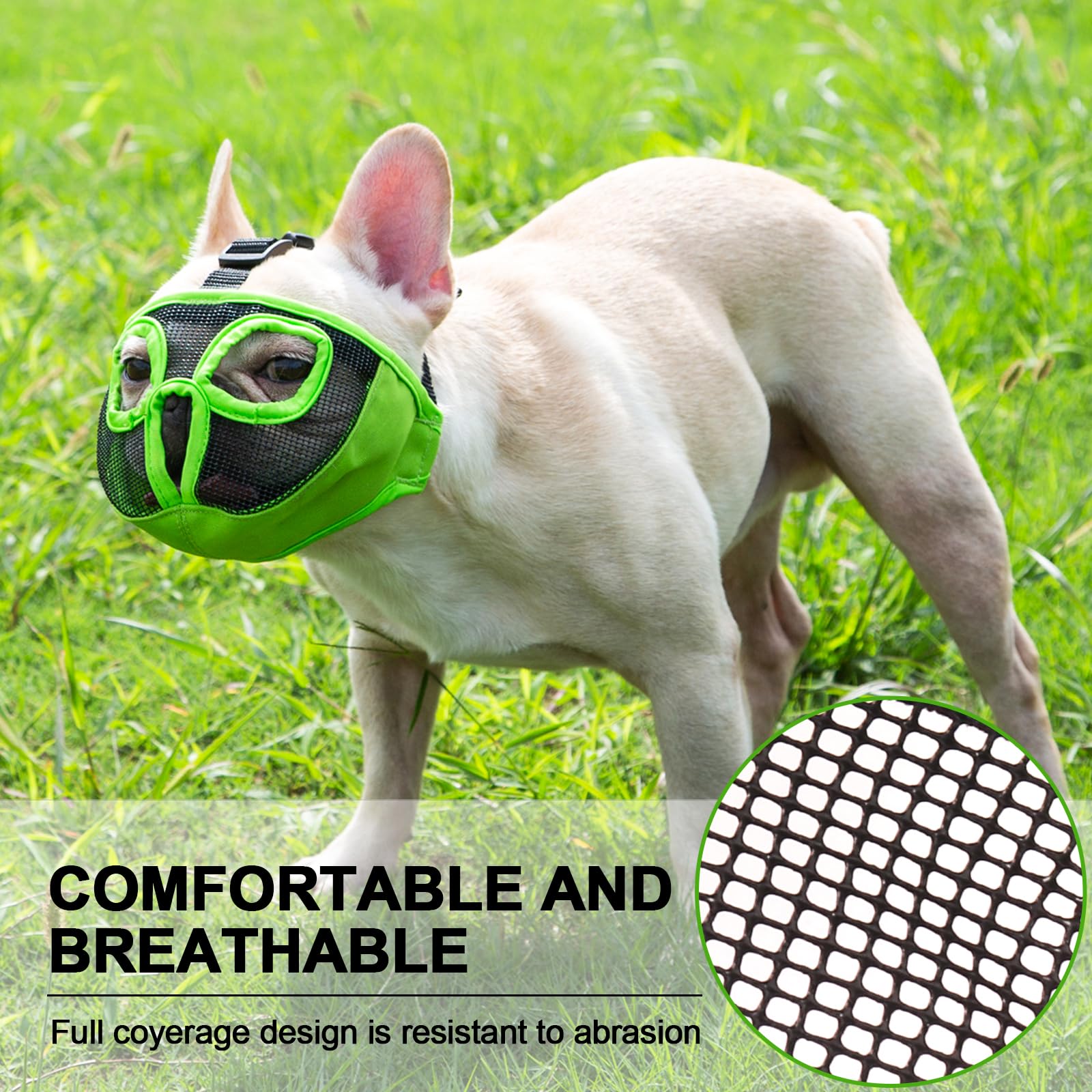 Jyhy Short Snout Dog Muzzles- Adjustable Breathable Mesh Bulldog Muzzle For Biting Chewing Licking Grooming Dog Mask,Green M