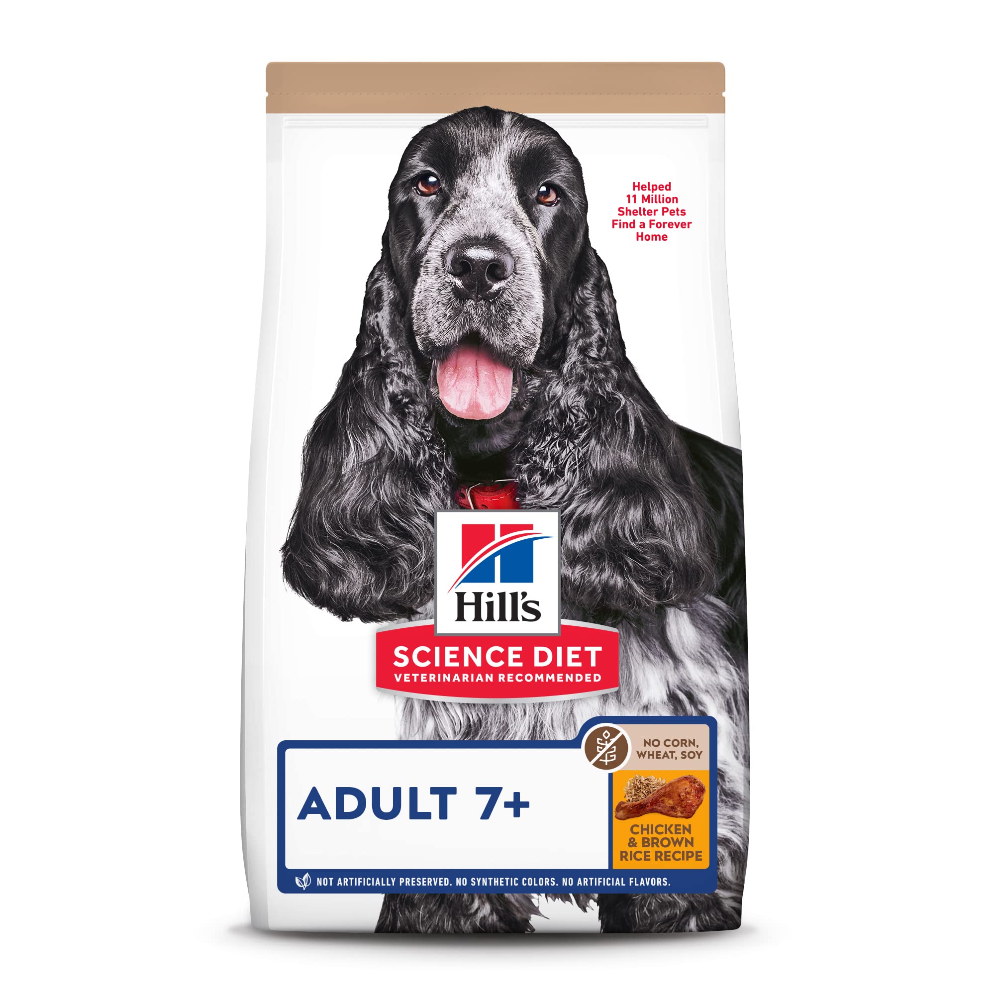 Hills Science Diet Adult 7+, Senior Adult 7+ Premium Nutrition, Dry Dog Food, No Corn, Wheat, Soy Chicken & Brown Rice, 30 lb B