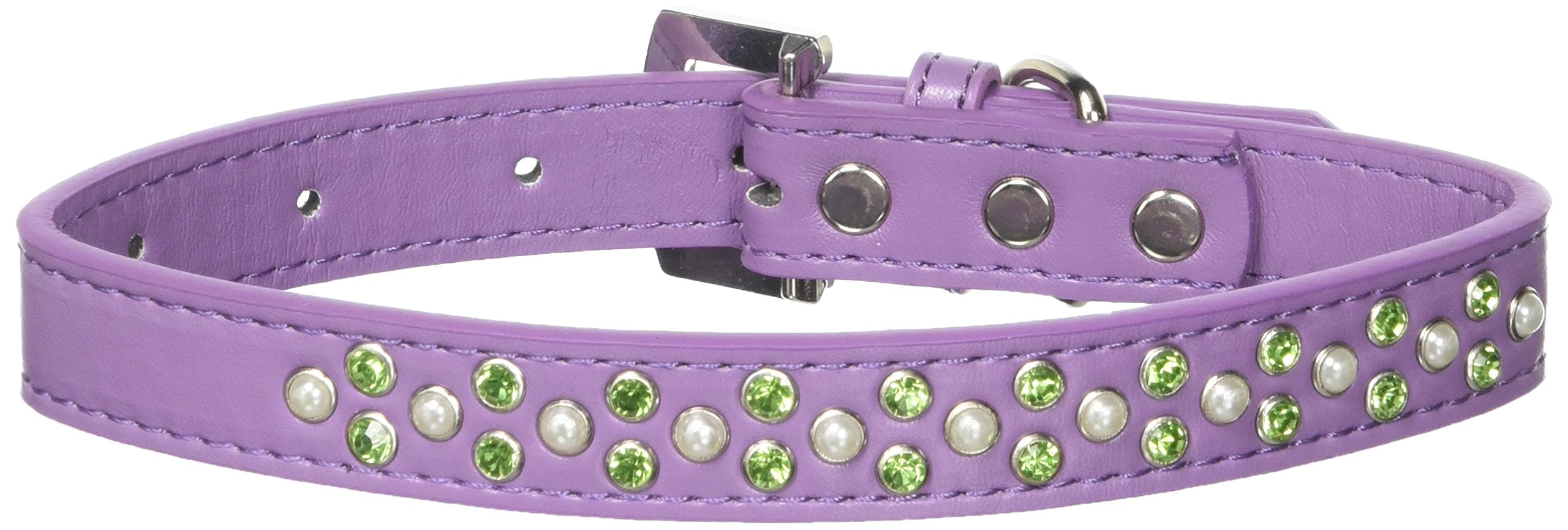 Mirage Pet Products Sprinkles Dog Collar with Pearl and Lime Green Crystals, Size 18, Lavender