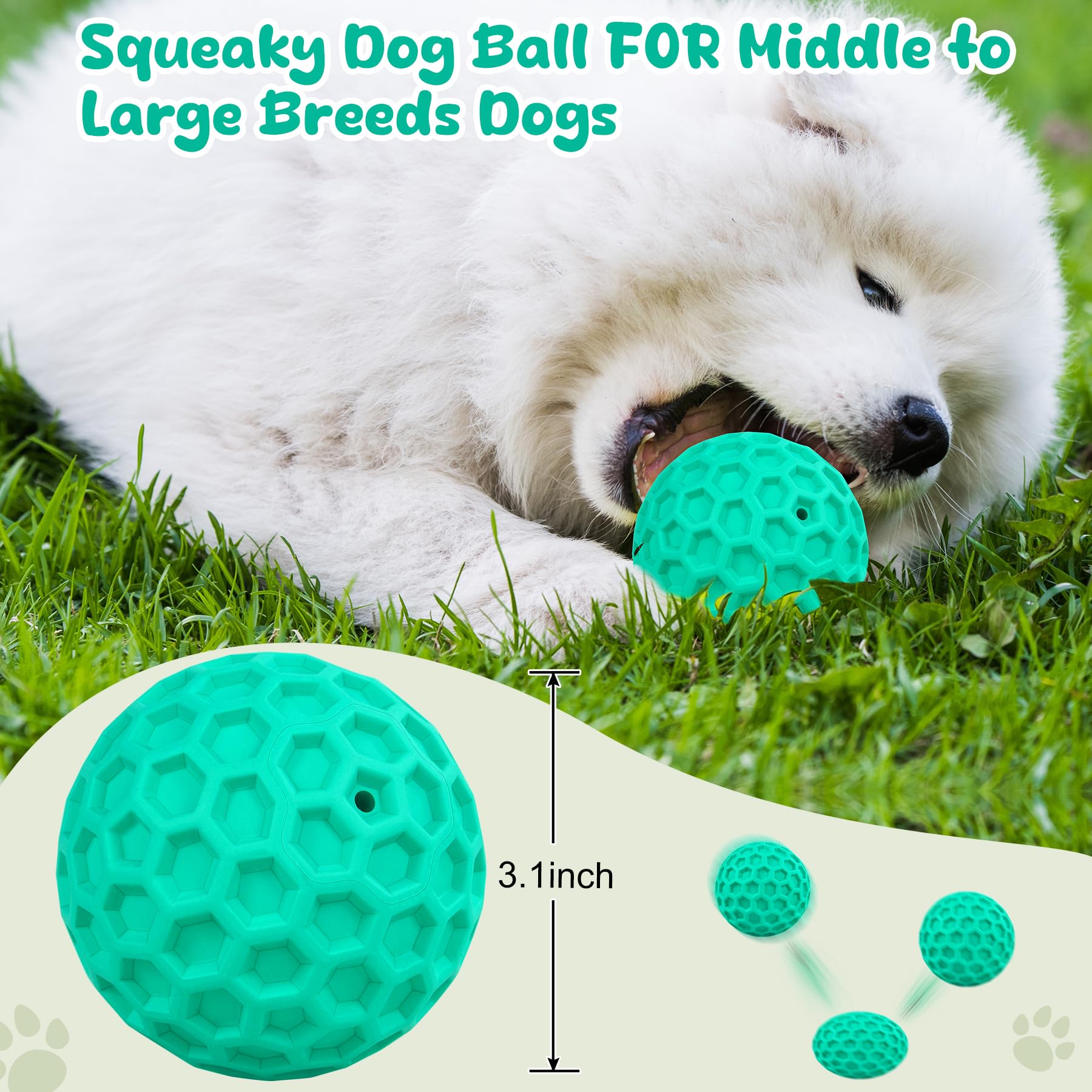 Zrifaqesw Squeaky Dog Toys For Aggressive Chewers, Indestructible Dog Balls For Aggressive Chewers, Blue Green Squeaky Balls For