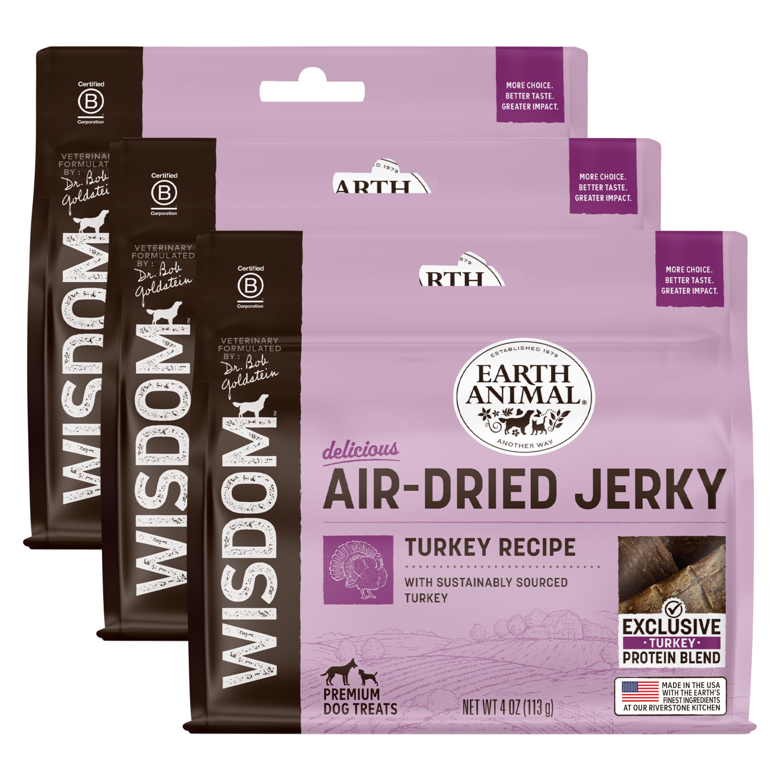 Earth Animal Wisdom Air-Dried Jerky Turkey Recipe | Dog Treats | Dog Snacks | Premium Natural Turkey Jerky Strips | 4 oz | Dog T