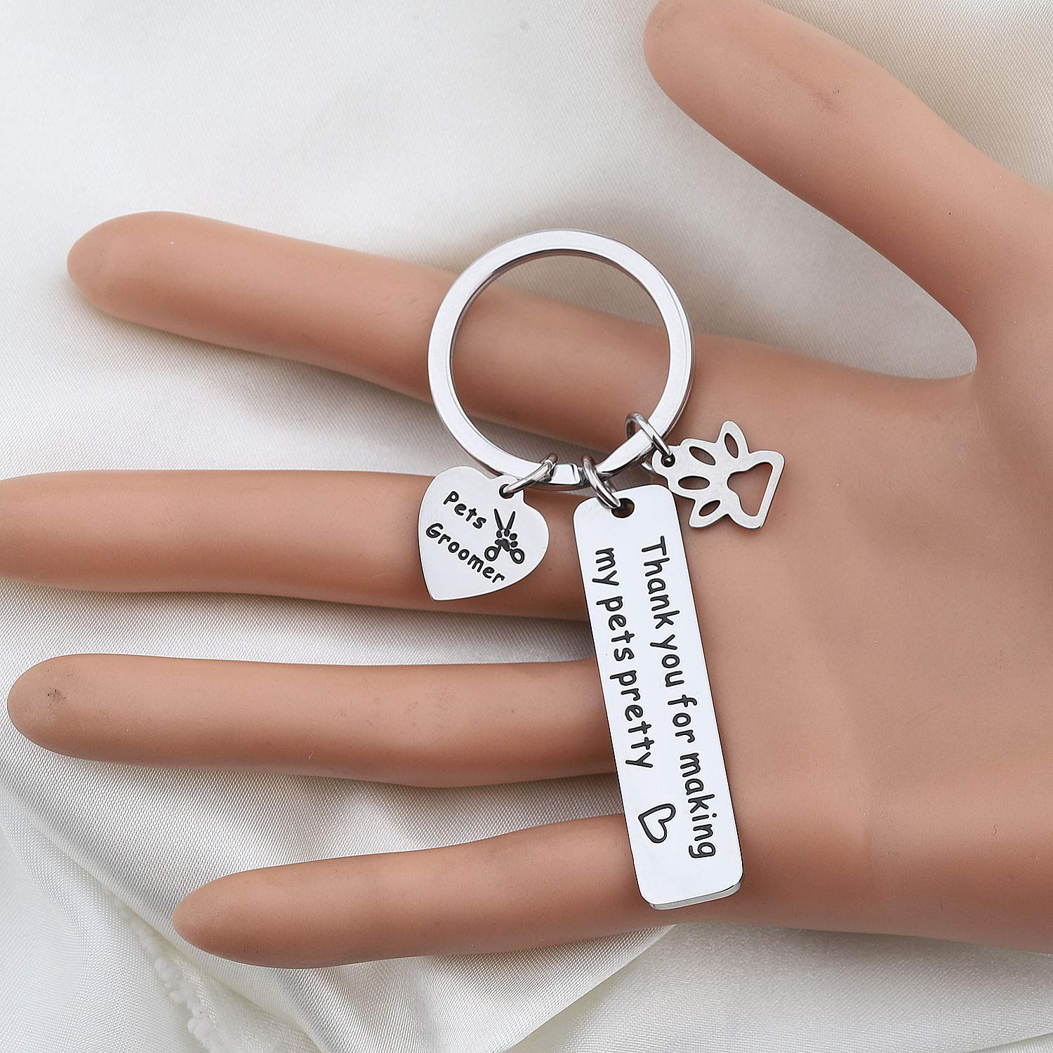 Bobauna Pet Groomer Keychain Thank You For Making My Pets Pretty With Paw Print Charm Thank You Gift For Pet Groomer Dog Hairdresser Veterinarian (Pet Groomer Keychain)