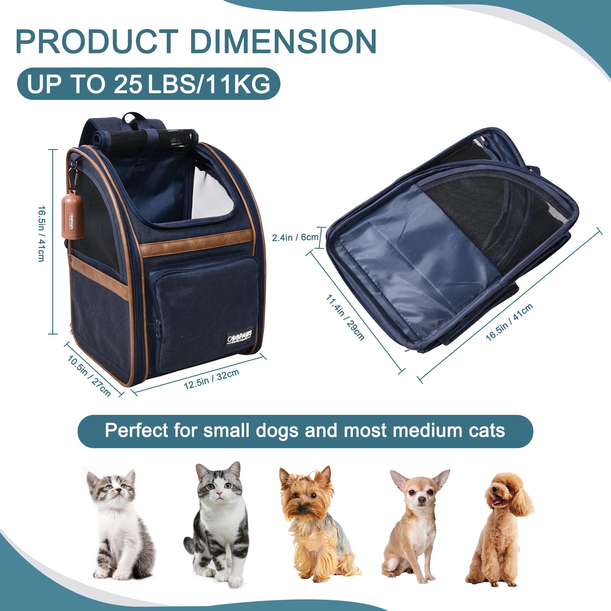 Jespet & Goopaws Pet Carrier Backpack For Dogs And Cats, Collapsible With Breathable Mesh Dog Backpack, For Hiking Travel Campin