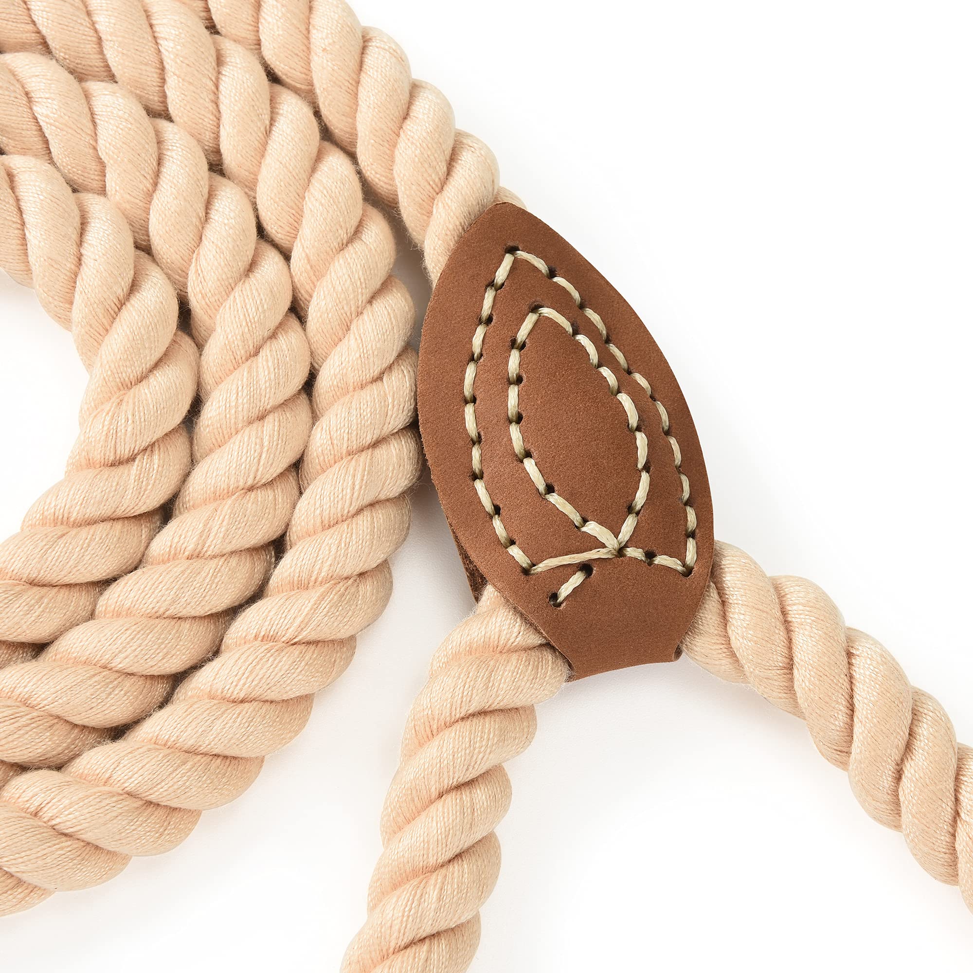 Mile High Life Braided Cotton Rope Leash With Leather Tailor Handle And Heavy Duty Metal Sturdy Clasp (Light Brown, 60 Inch (Pack Of 1))