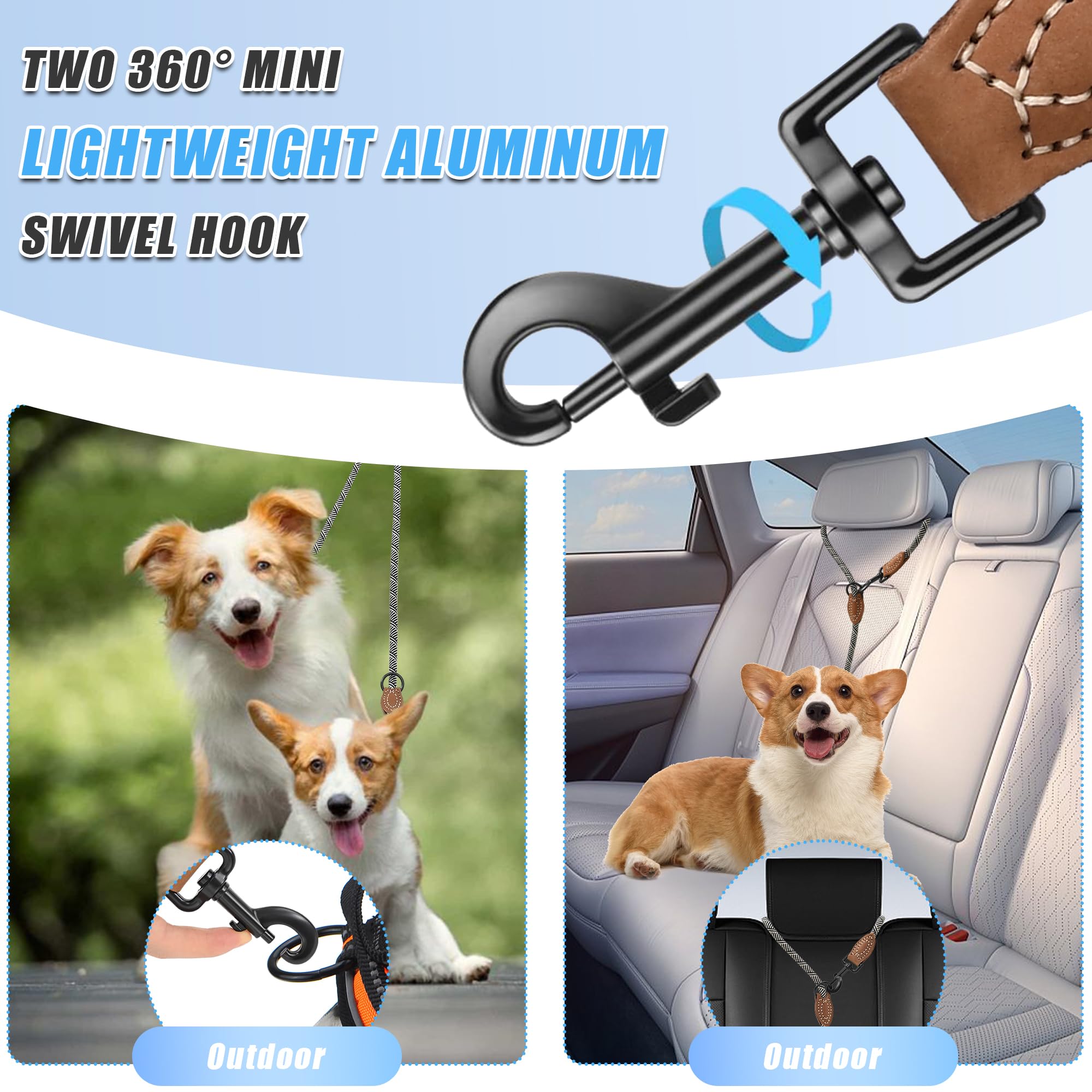 Mile High Life | Double Dogs Rope Leash | Dog Slip Lead | Dual Configuration | Mountain Climbing Rope W Leather Tailored Connect