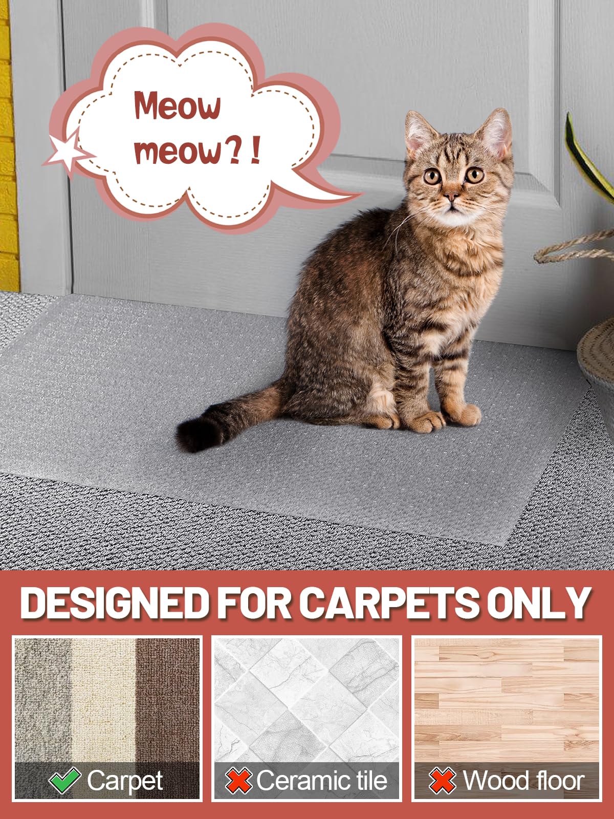 8.2Ft(L) Carpet Protector For Pets - Anti-Slip Cat Carpet Protector, Scratch Resistant Pets Scratch Stopper, Easy To Cut Floor R