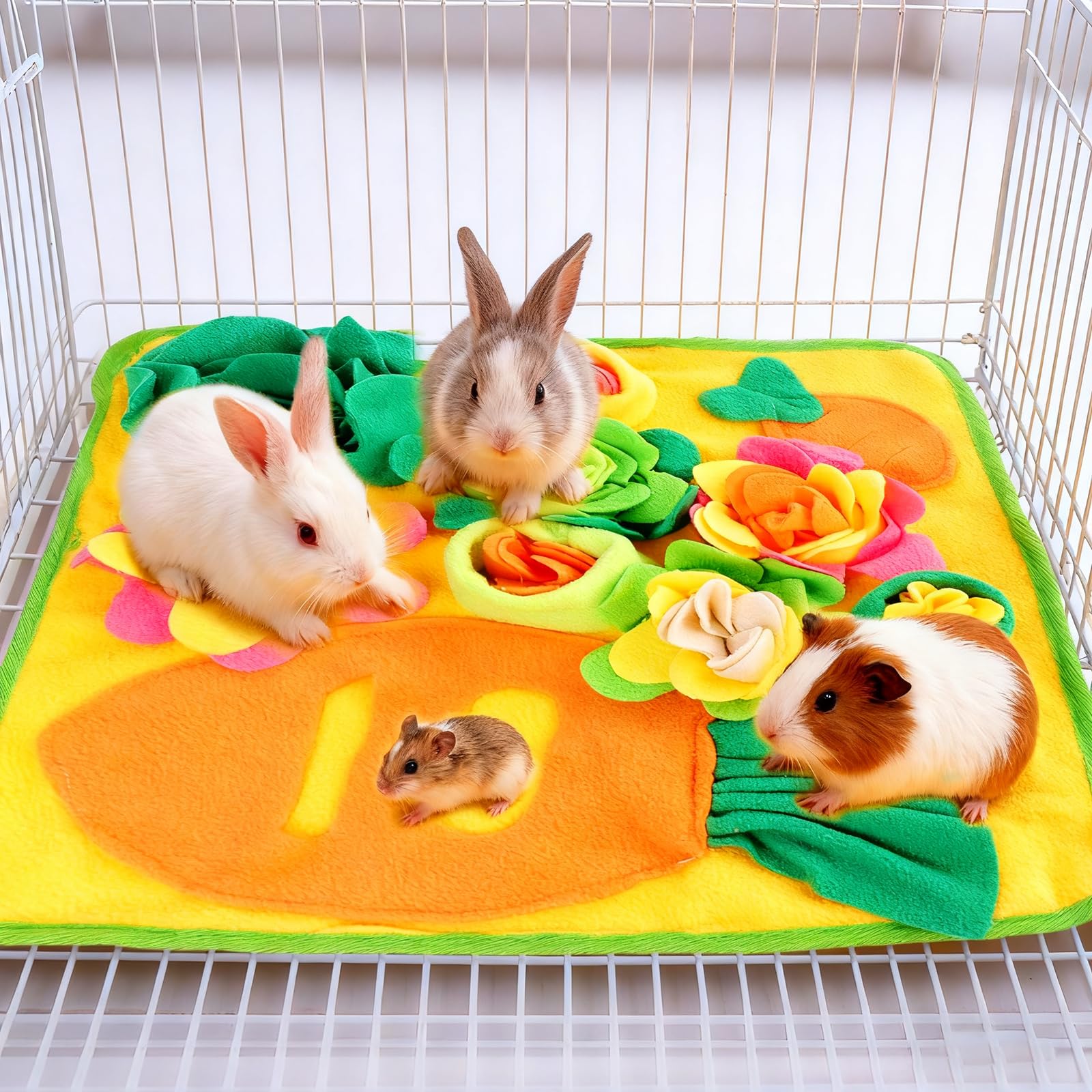Alibuy Rabbit Foraging Mat,Snuffle Mat for Small Animals Bunny Puzzle Toys Pets Interactive Feeding Mat for Guinea Pigs Hedgehog