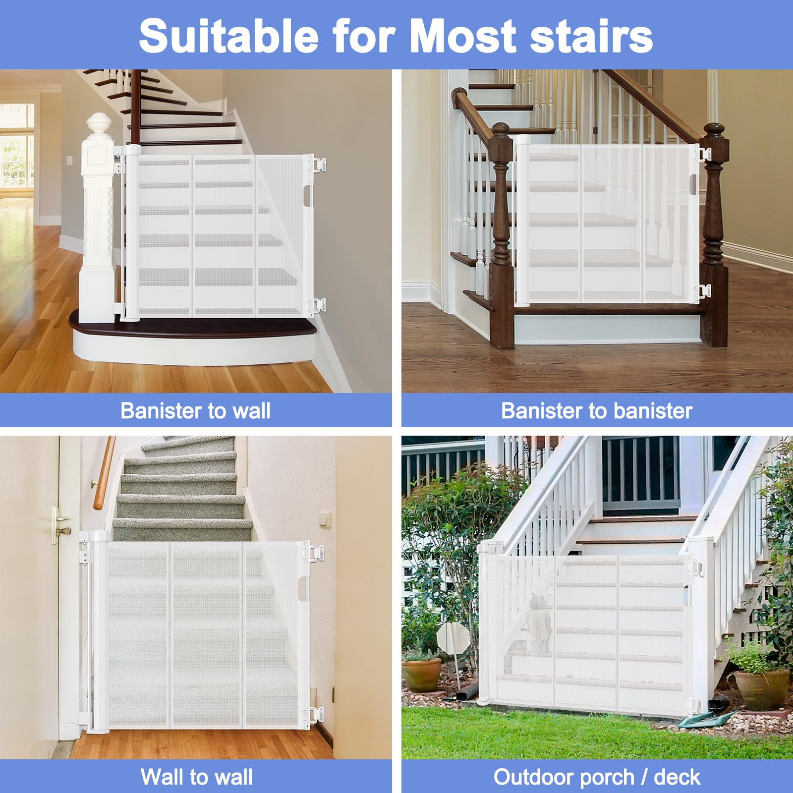 Reinforced Retractable Baby Gates for Stairs 55 Inch Reinforced Strip Baby Stair Gate Retractable Dog Gate for Stairs Retractabl